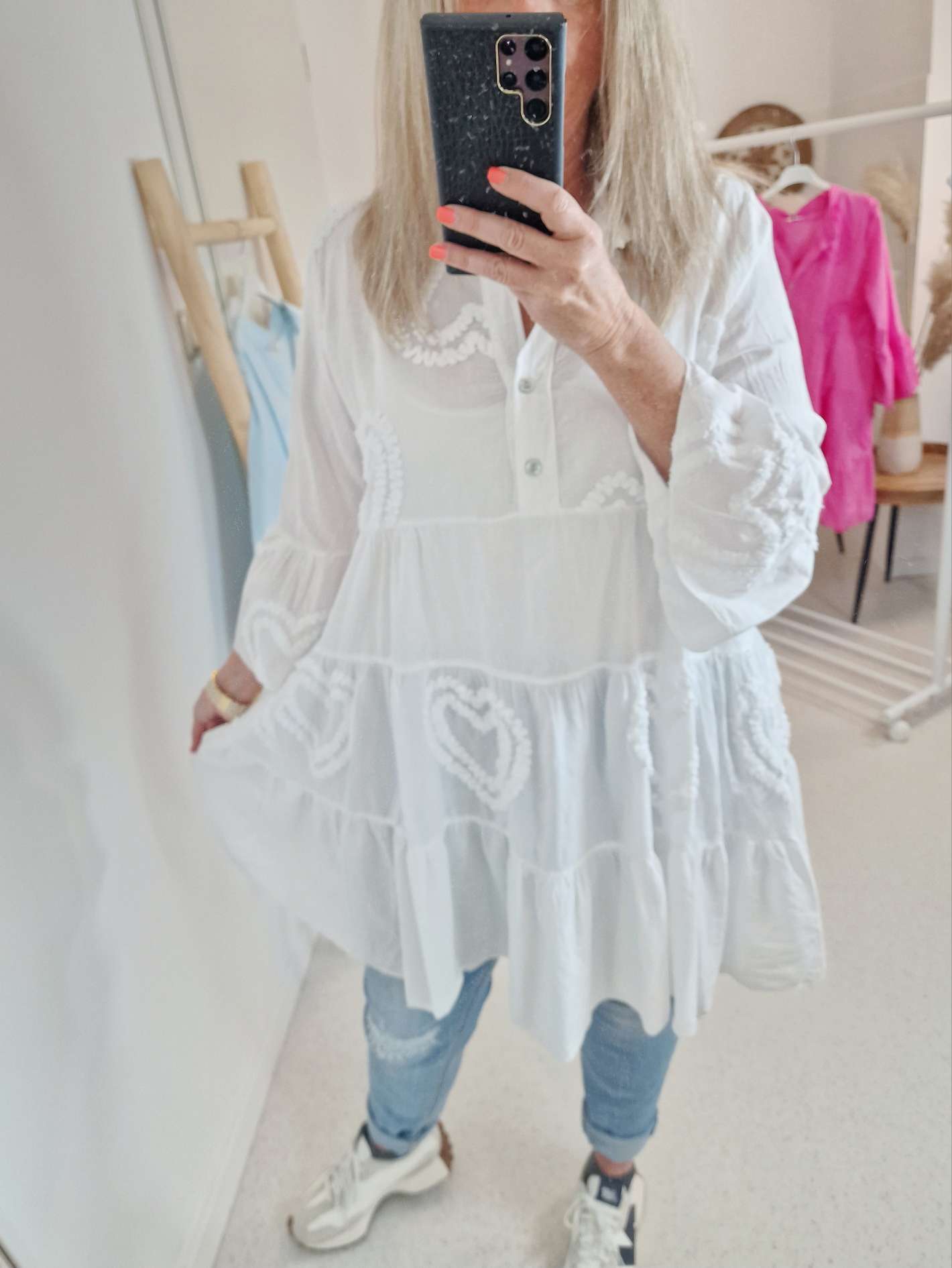 TUNIKA DRESS CLAIRE HEART WEISS 34-42 Made in Italy Midi Kleid TUNIKA DRESS CLAIRE HEART WEISS 34-42 Made in Italy Midi Kleid