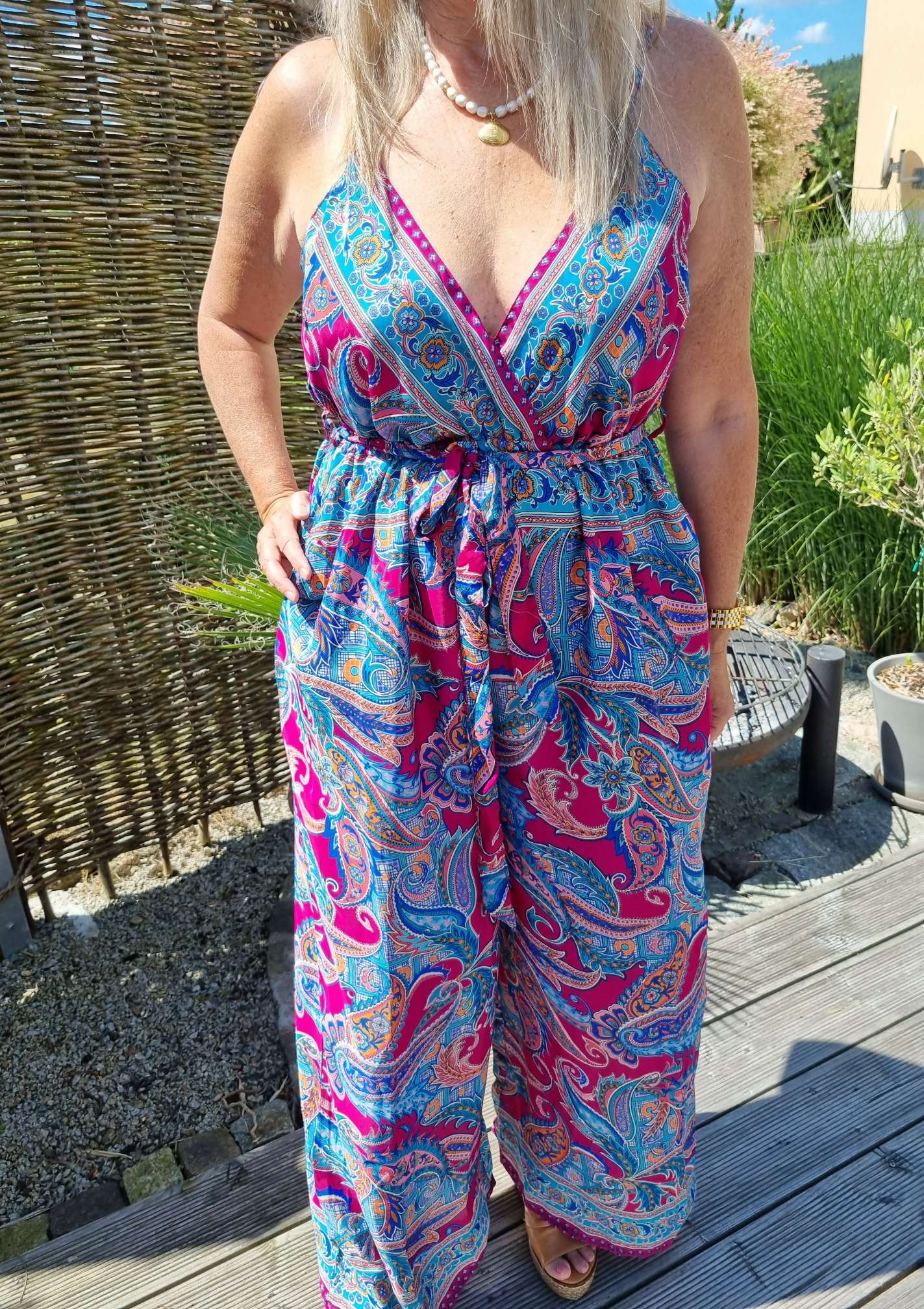 SILK JUMPSUIT MALEDIVE BLAU PINK 1297 34-42 Boho Bohemian Overall Seide SILK JUMPSUIT MALEDIVE BLAU PINK 1297 34-42 Boho Bohemian Overall Seide