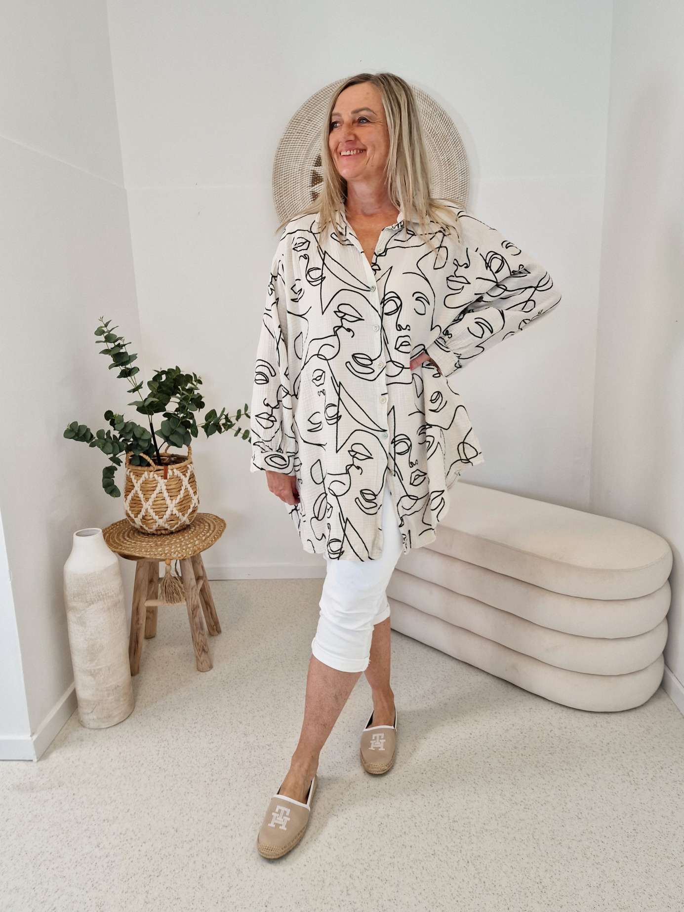 MUSSELIN BLUSE FACE BEIGE Hemd Oversize 34-44/46 Long Shirt Cotton Gaze MUSSELIN BLUSE FACE BEIGE Hemd Oversize 34-44/46 Long Shirt Cotton Gaze