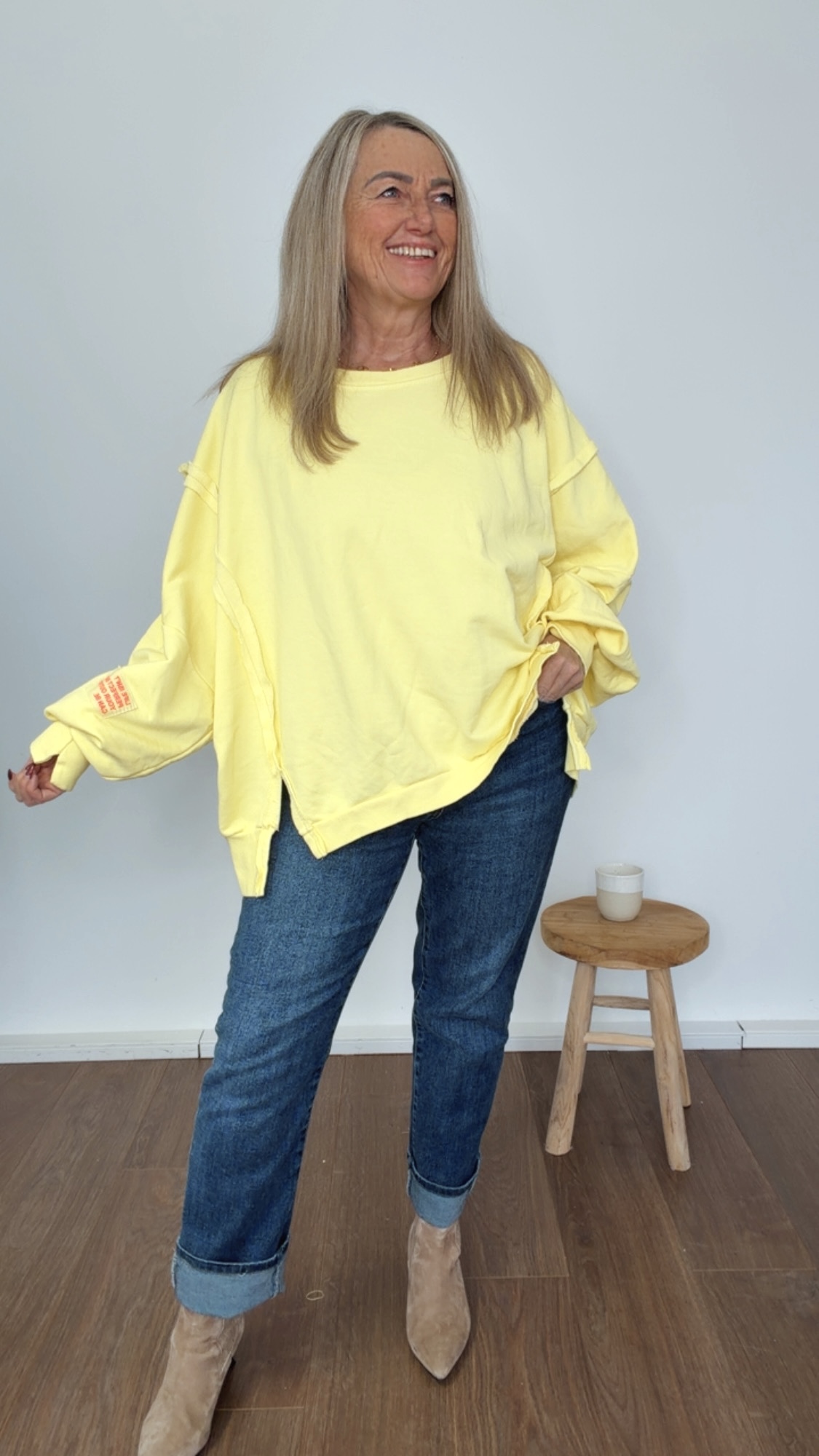 BASIC OVERSIZE SWEATER AMELIE Made in Italy 36 - 44/46 Shirt Sweatshirt  mit Patch