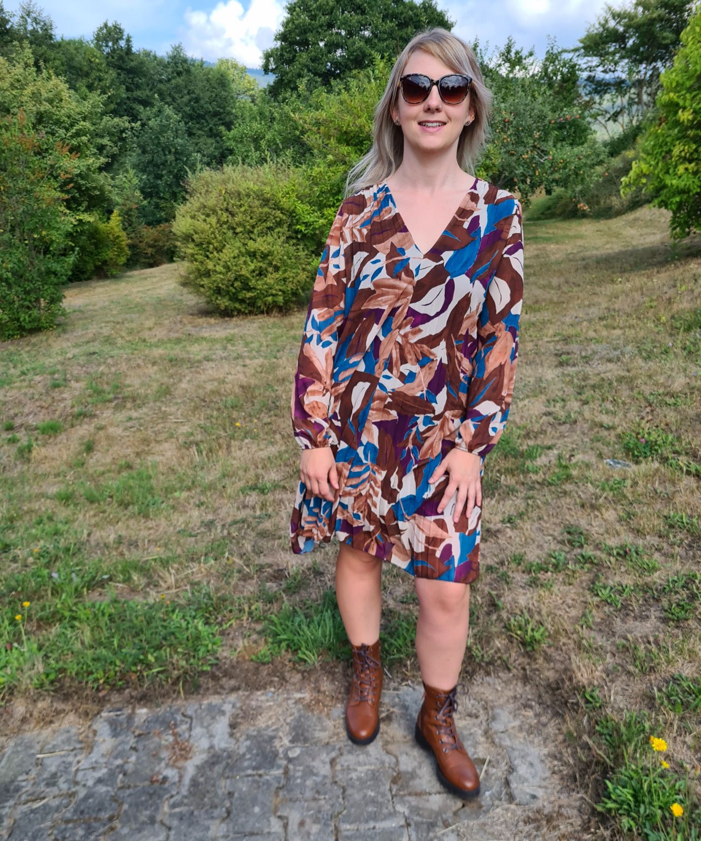 PLISSEE DRESS GINA LEAVES PETROL 36-42 Made in Italy Plissee Herbst Kleid PLISSEE DRESS GINA LEAVES PETROL 36-42 Made in Italy Plissee Herbst Kleid