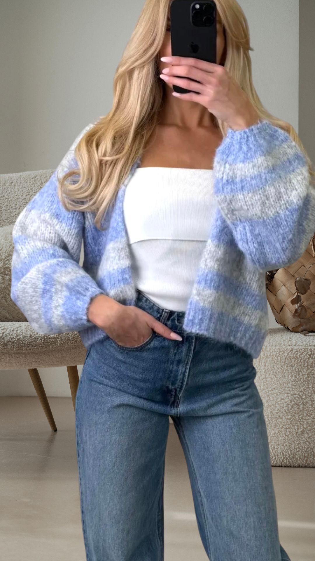 SOFTESSENCE KNIT CARDIGAN Italy Style 34-42 BLUE