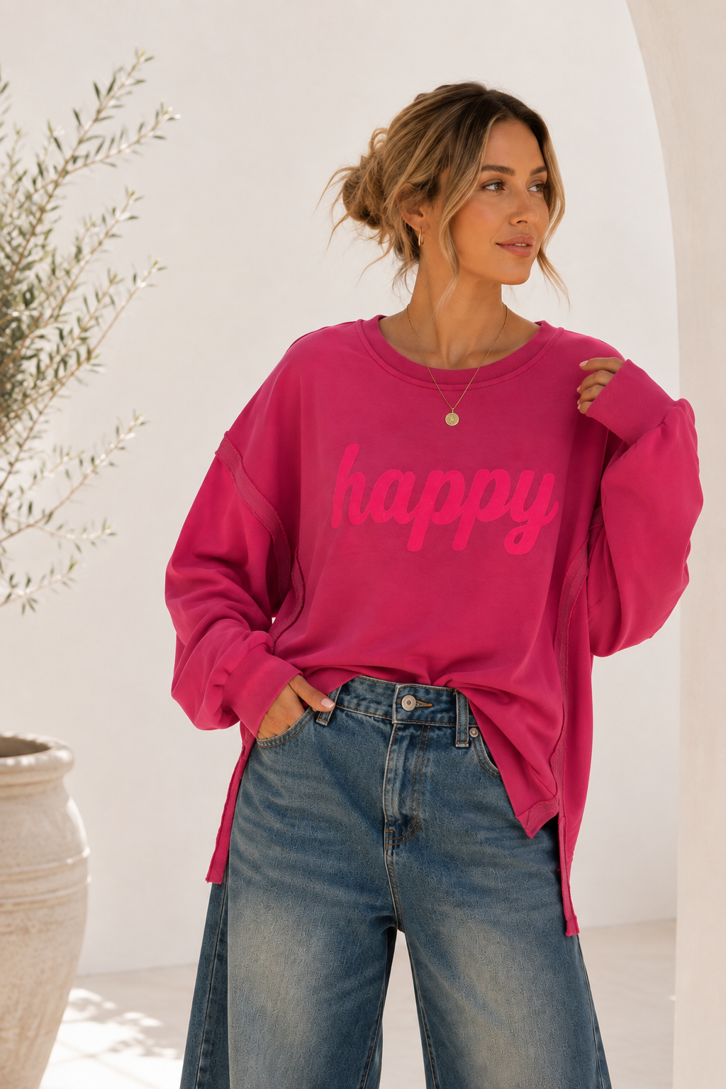 Sweatshirt Nives – Happy Vibes im lässigen Oversize-Look Made in Italy 34-48