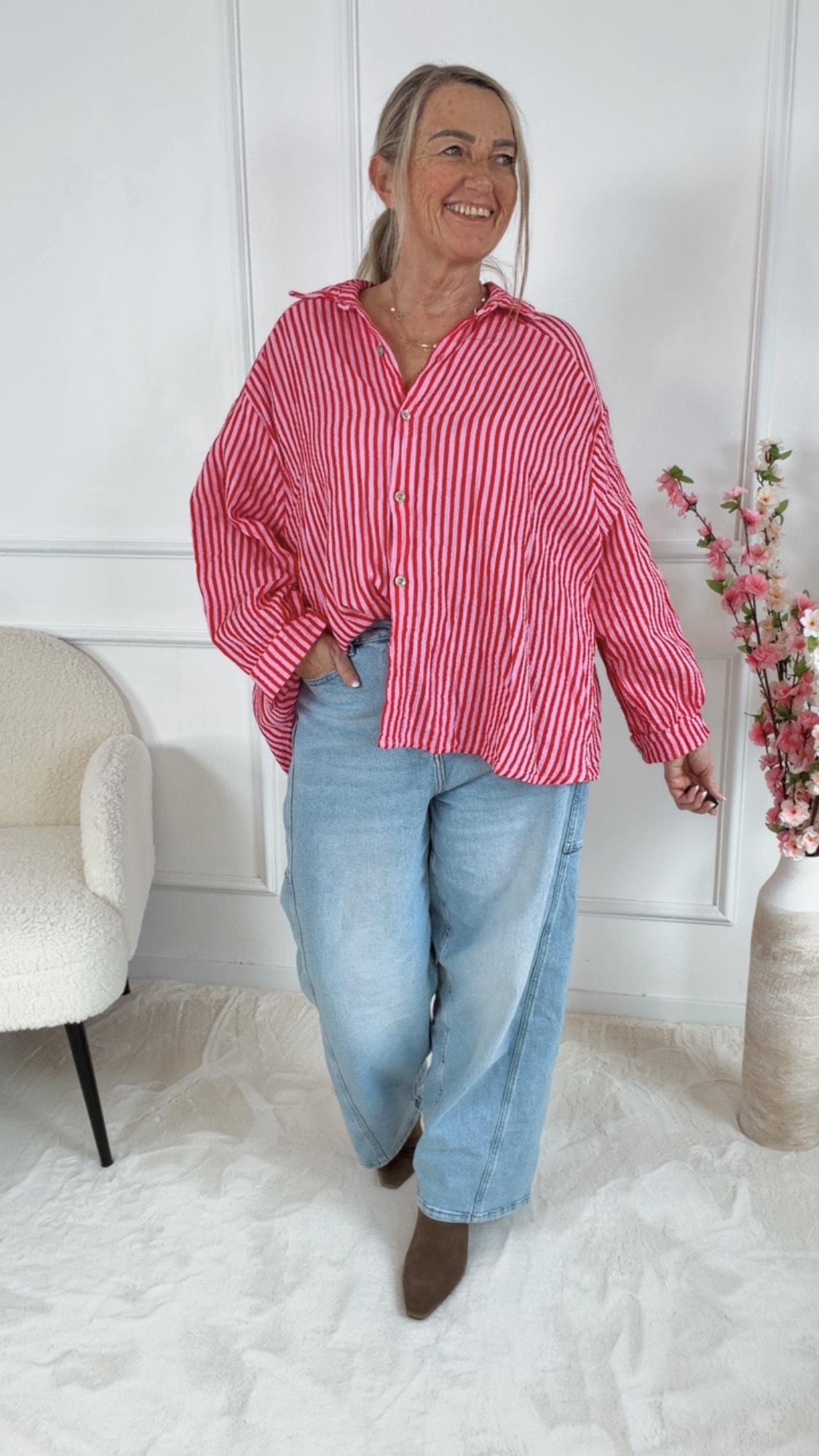 MUSSELIN BLUSE MEGAN STRIPES  KURZ Made in Italy 34-44/46