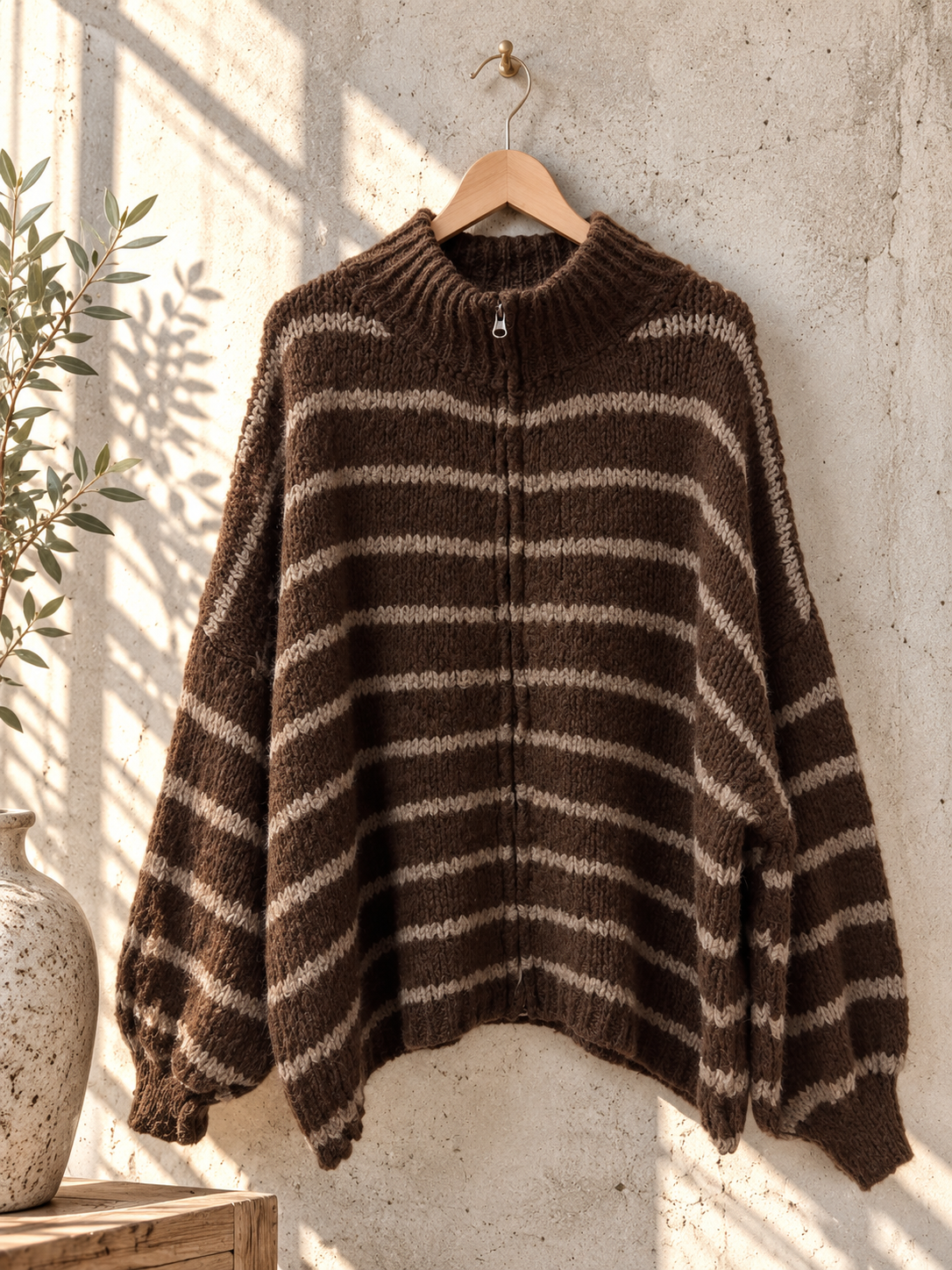 Strickjacke SJ0120 im Streifenlook mit Reißverschluss – passt bis gute Gr. 42 Made in Italy
