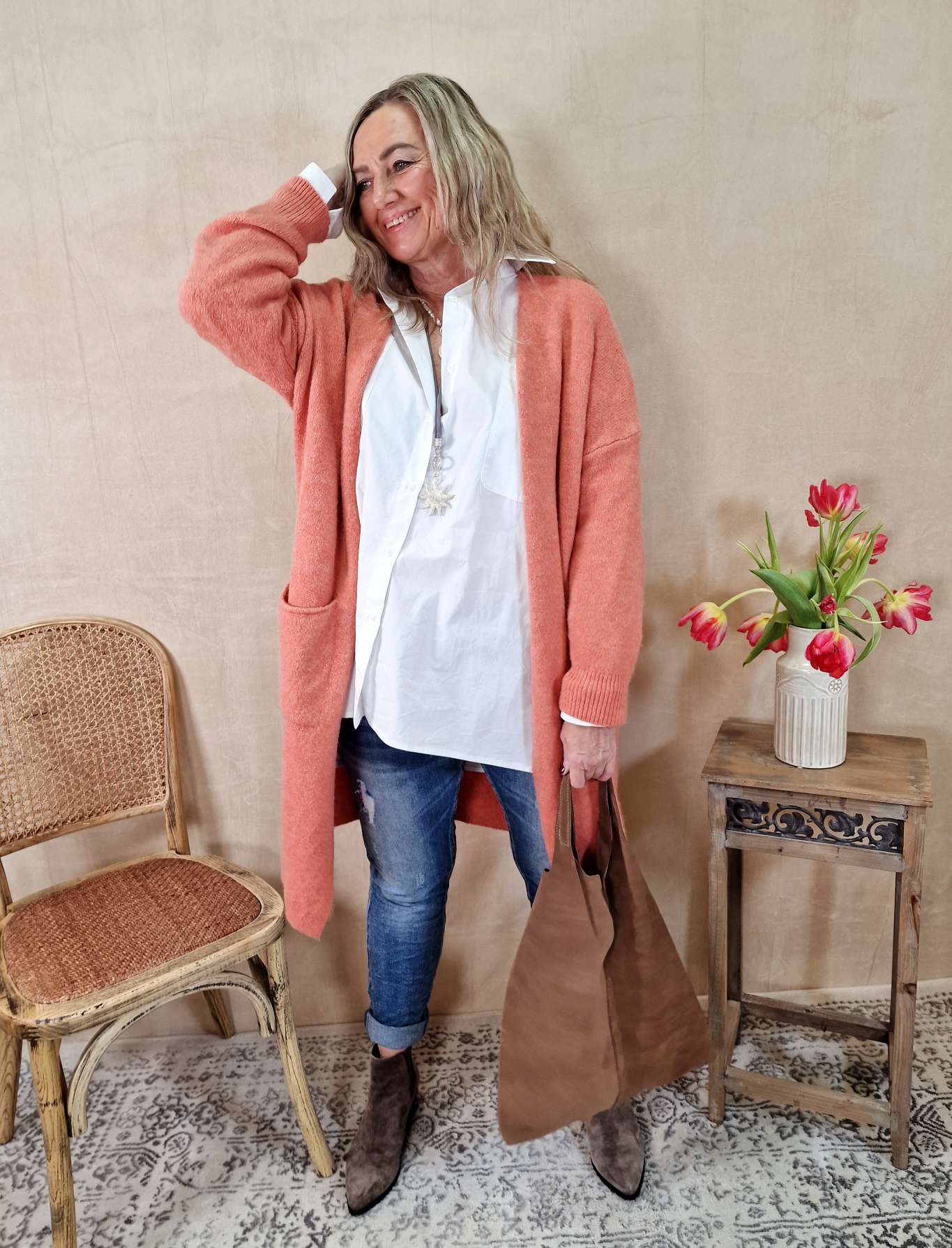 EDLER KNIT CARDIGAN TEODORA KORALLE Strick Jacke Mantel 34-42  Made in Italy