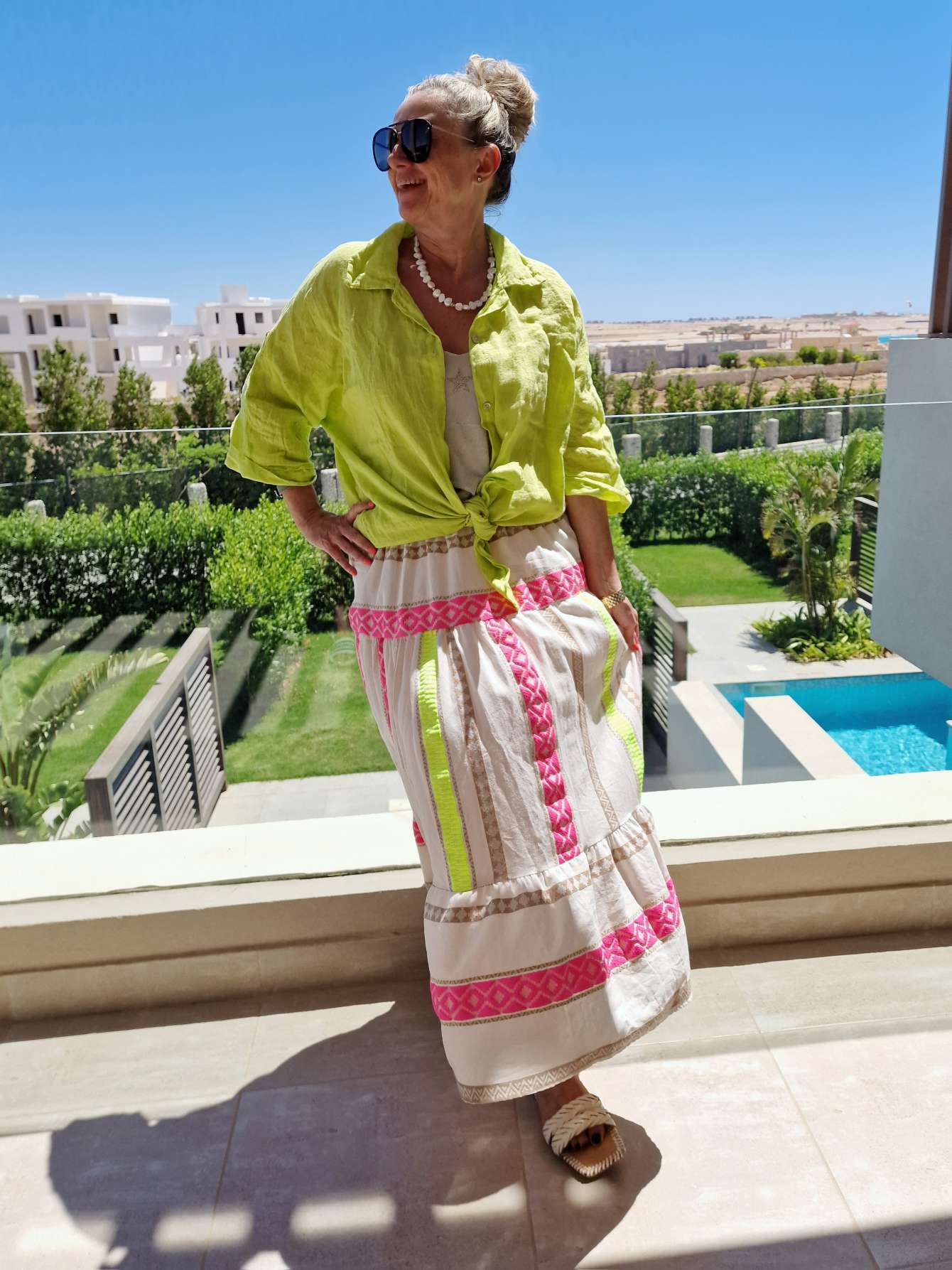 MAXI SKIRT RUANDA PINK GELB 34-40 Made in Italy Maxi Rock Damenrock MAXI SKIRT RUANDA PINK GELB 34-40 Made in Italy Maxi Rock Damenrock