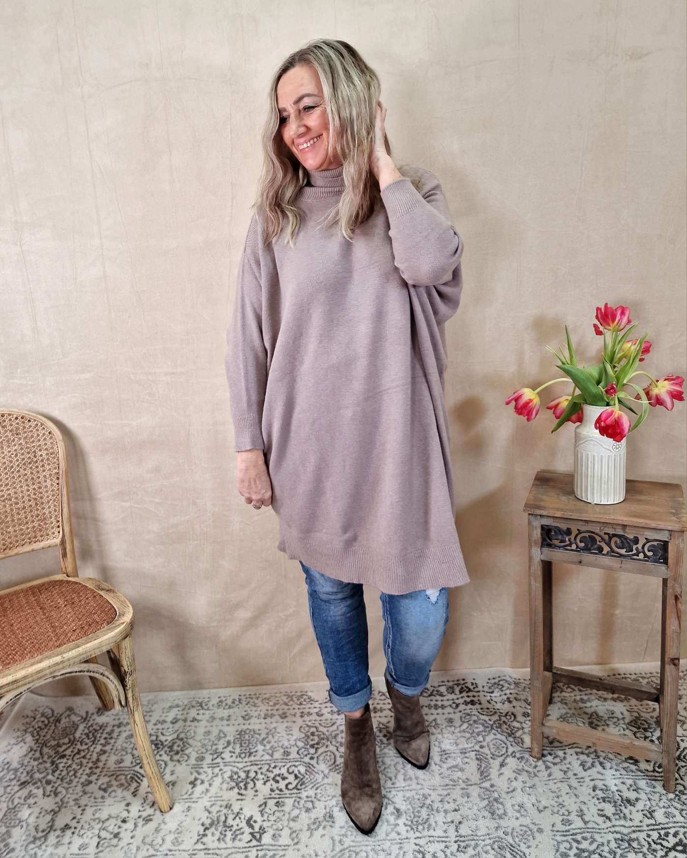 LIGHT KNIT DRESS EMILIA TAUPE 34-42 Made in Italy Strick Kleid Long Pullover LIGHT KNIT DRESS EMILIA TAUPE 34-42 Made in Italy Strick Kleid Long Pullover