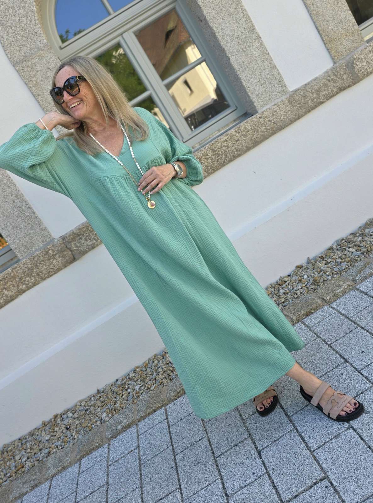 MUSSELIN MAXI DRESS PAROS NEW Made in Italy 34-46/48  Oversize Kleid