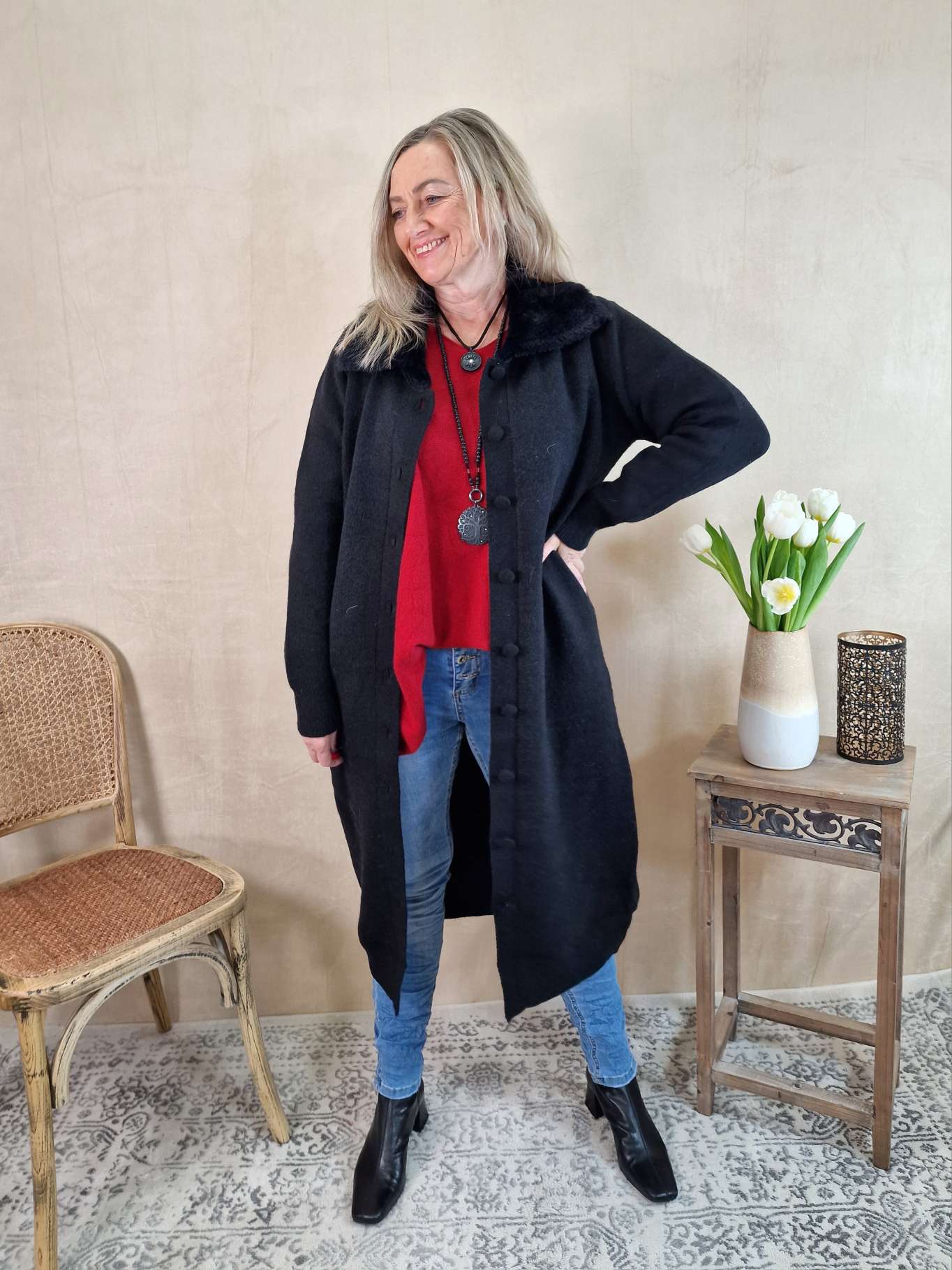 LUXURY KNIT COAT MIRINA SCHWARZ 34-42 Strickmantel Mantel Cardigen Italy Kollektion LUXURY KNIT COAT MIRINA SCHWARZ 34-42 Strickmantel Mantel Cardigen Italy Kollektion