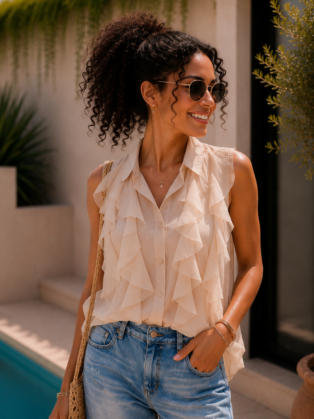 Bluse Alicudi Rüschen Uni Made in Italy 34-38