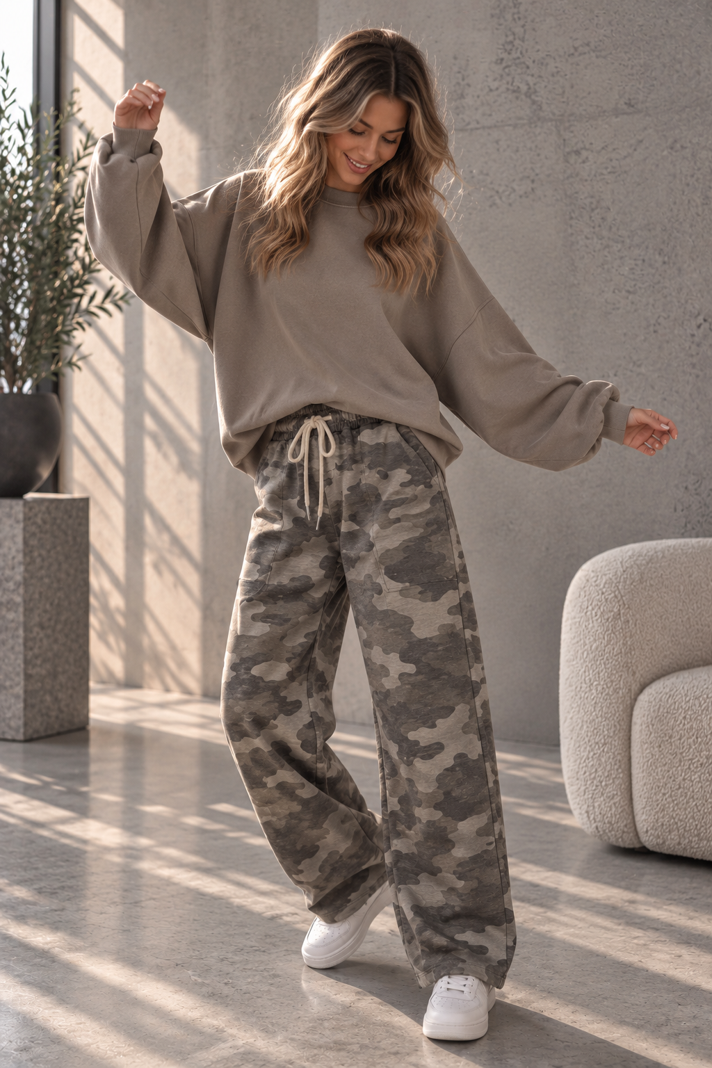 Ballon-Jogpant Amaris CAMOULFAGE HO0124 – lässige Basic Pants für jeden Tag Made in Italy 34-42/44