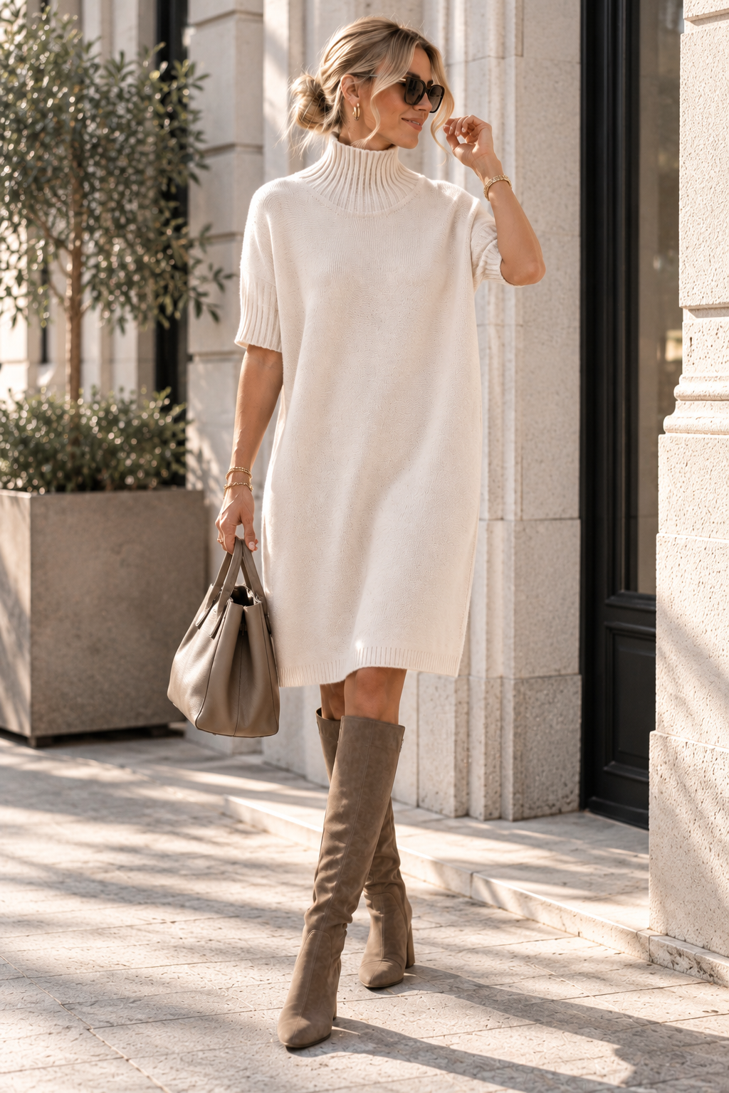 Strickkleid mit Stehkragen Uni SK0018 I Made in Italy 34-44