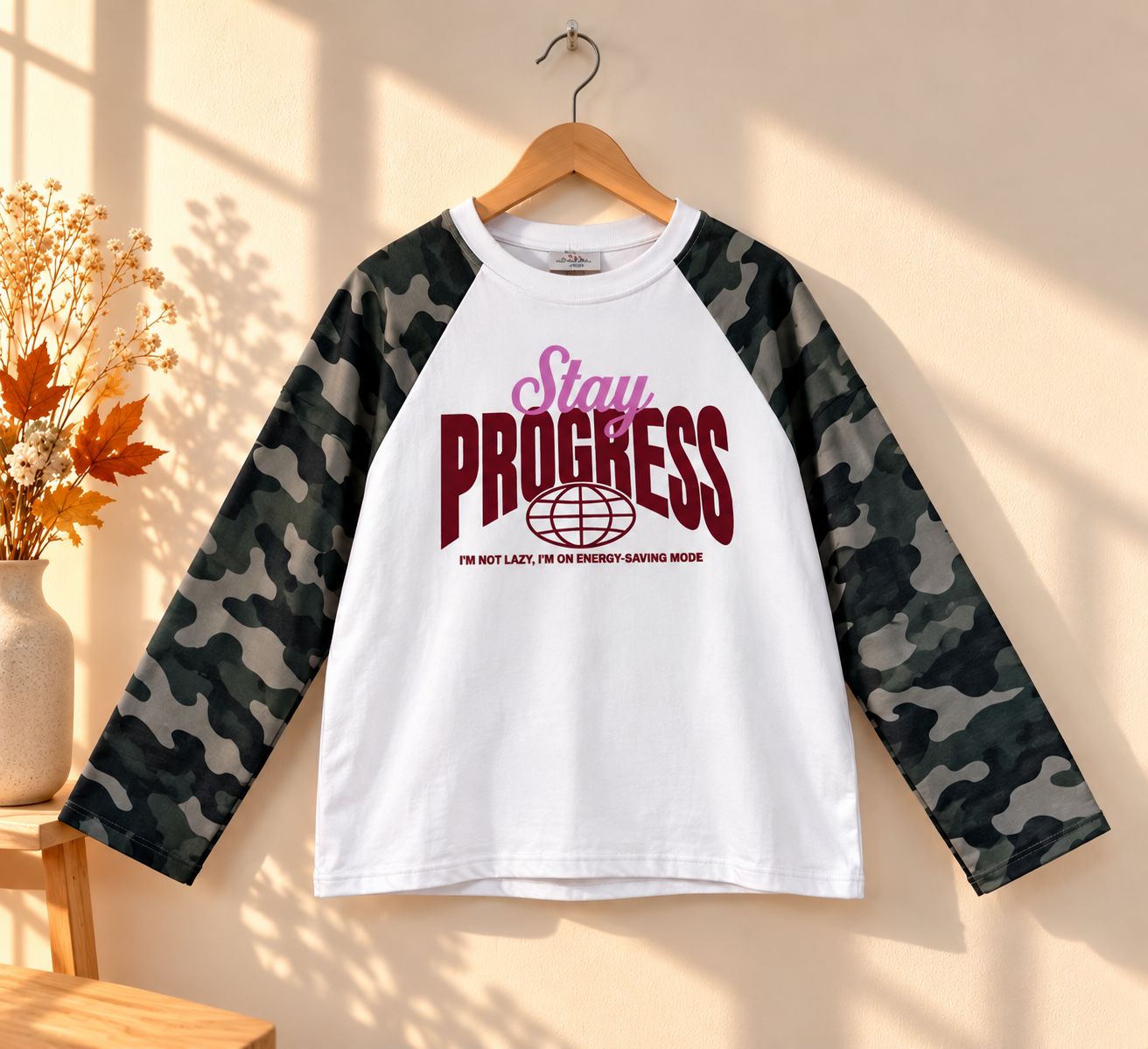 Langarmshirt Statement-Shirt STAY PROGRESS  I LS0163 I Made in Italy 34-40/42 Longsleeve