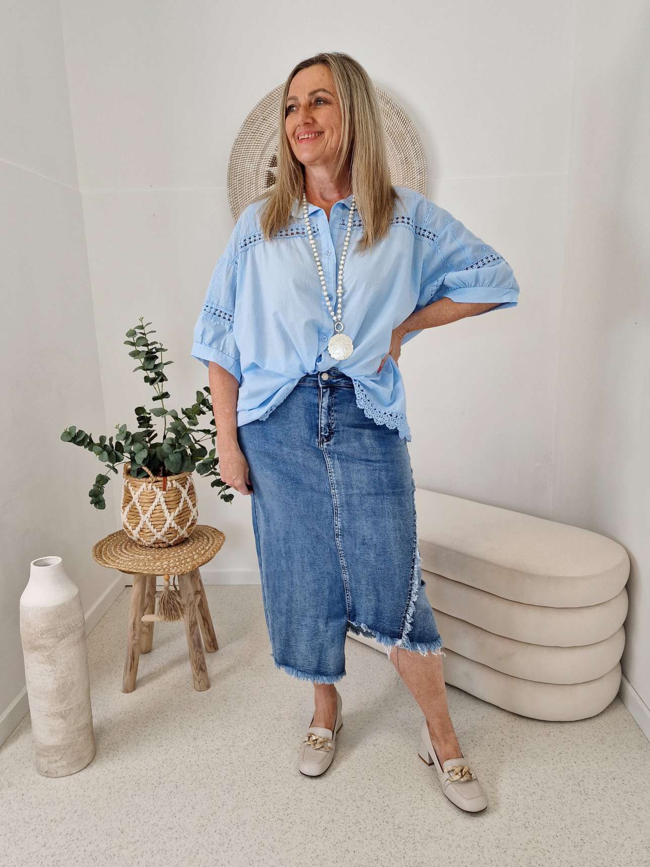 JEANS SKIRT FYNN 34-40 Made in Italy Maxi Rock Damenrock DARK BLUE JEANS SKIRT FYNN 34-40 Made in Italy Maxi Rock Damenrock DARK BLUE