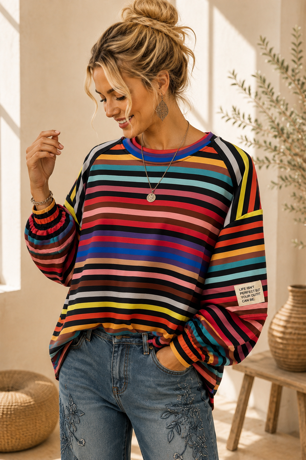 Sweatshirt „Ottavia“ – Streifen-Look | Made in Italy | passend bis ca. Gr. 42/44