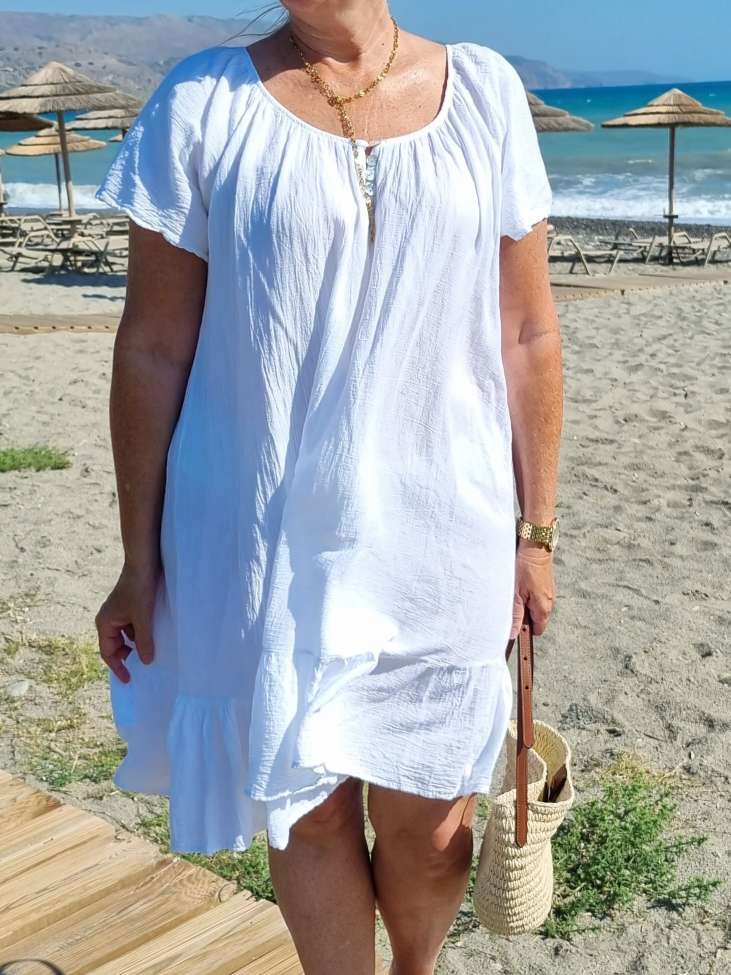 MIDI DRESS CAPRI WEISS 34-42 Made in Italy kurzesTunika Kleid Oversize Longbluse Sommerkleid MIDI DRESS CAPRI WEISS 34-42 Made in Italy kurzesTunika Kleid Oversize Longbluse Sommerkleid