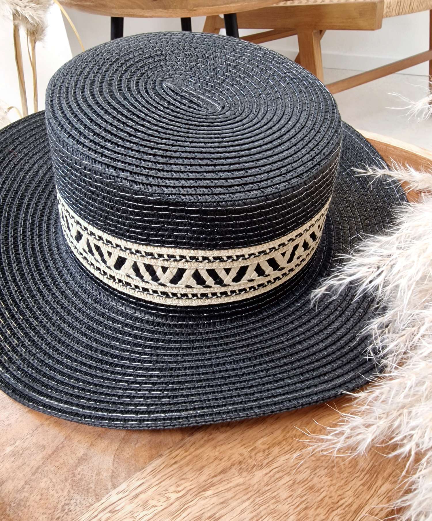 STROHHUT ENNO SCHWARZ Italy Design geflochtener Sonnenhut Sommerhut Mütze