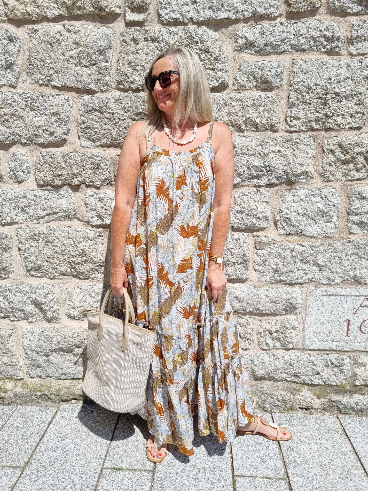 SPAGHETTI DRESS CARMEN NATUR 36-42 Italy Style Maxi Kleid Sommer Strandkleid LEAVES Italy Style SPAGHETTI DRESS CARMEN NATUR 36-42 Italy Style Maxi Kleid Sommer Strandkleid LEAVES Italy Style