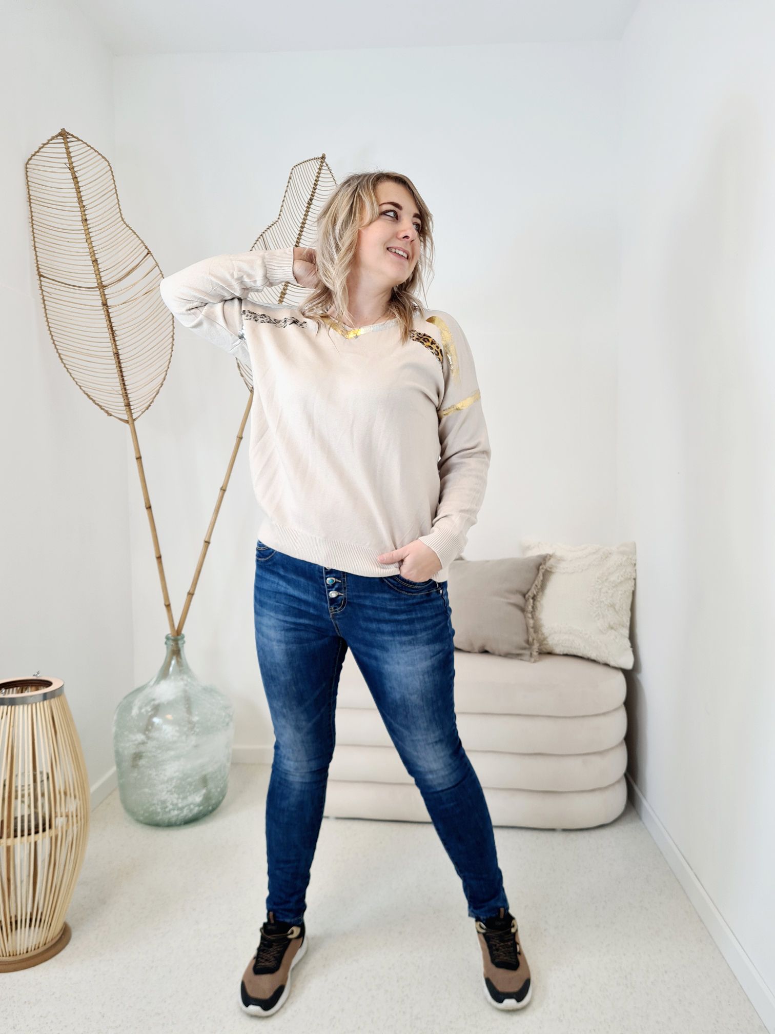 LONGSLEEVE SHIRT VANESSA LEO CREME 34-42 Made in Italy Langarm dünner Pullover LONGSLEEVE SHIRT VANESSA LEO CREME 34-42 Made in Italy Langarm dünner Pullover