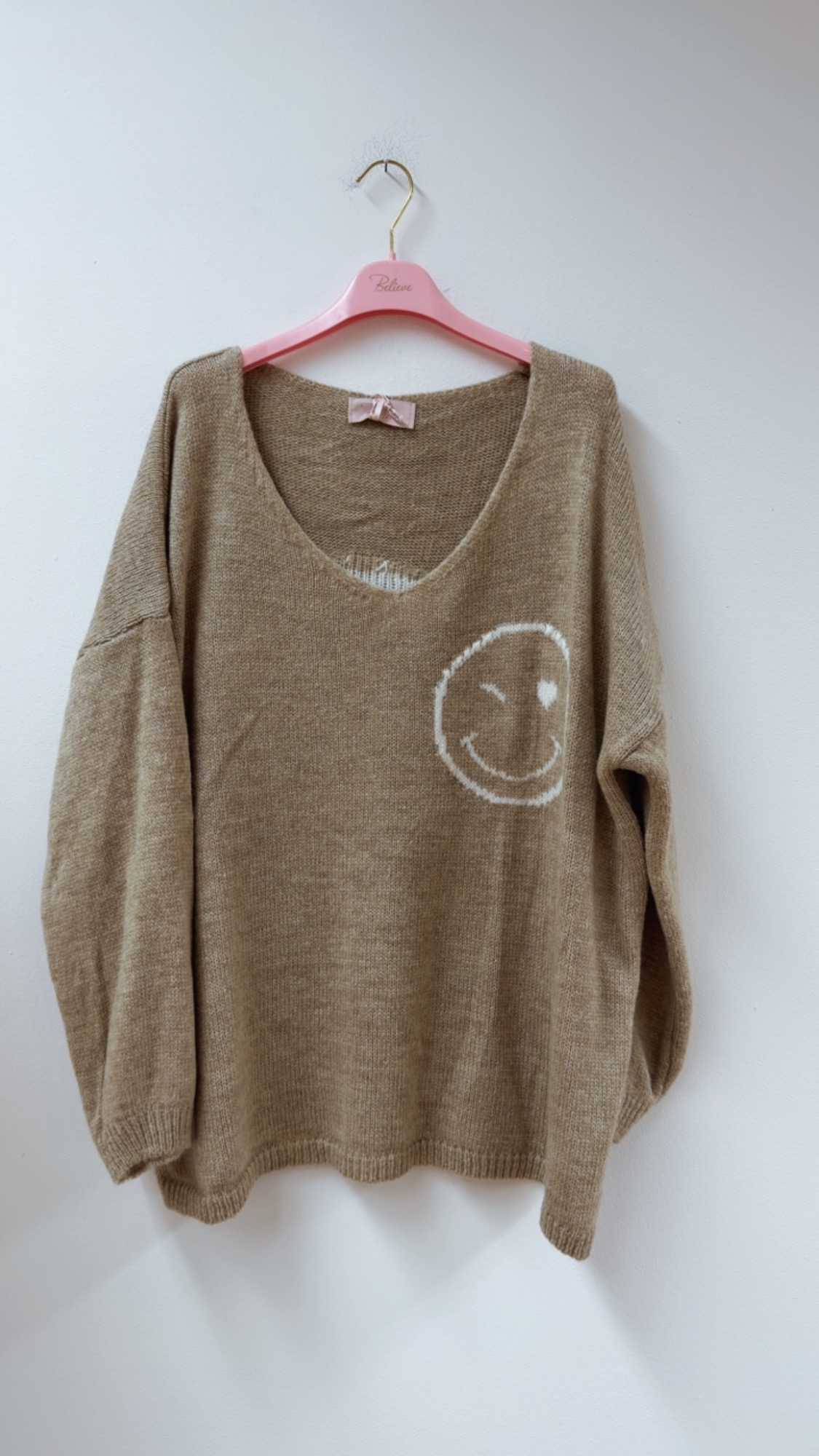 Strickpullover mit Smile & Rückenprint Oversize I NO. SP0019 I Made in Italy 34-44/46