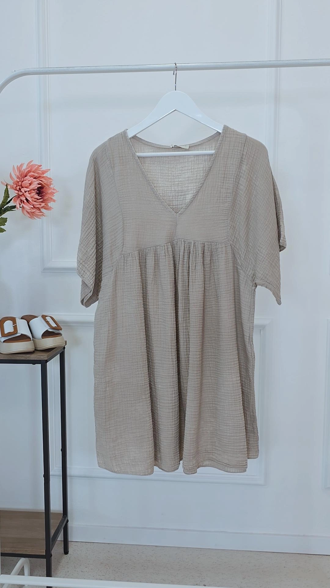 KURZES MUSSELIN TUNIKA KLEID MELINA Made in Italy 34-42/44 Stone washed BLuse