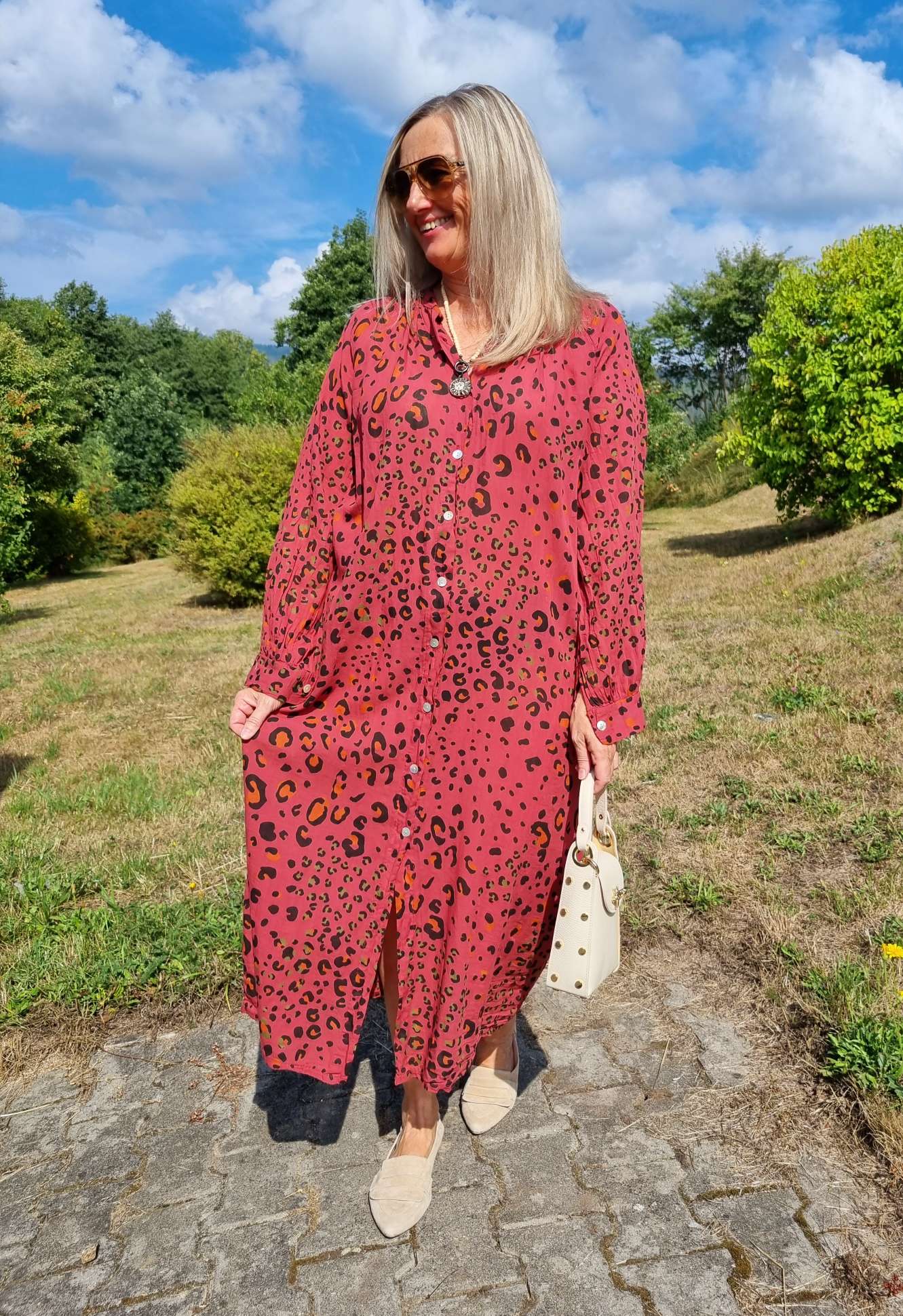 BLUSEN KLEID MIKA LEO ROT langes Kleid DRESS Kimono Made in Italy 34-42 BLUSEN KLEID MIKA LEO ROT langes Kleid DRESS Kimono Made in Italy 34-42