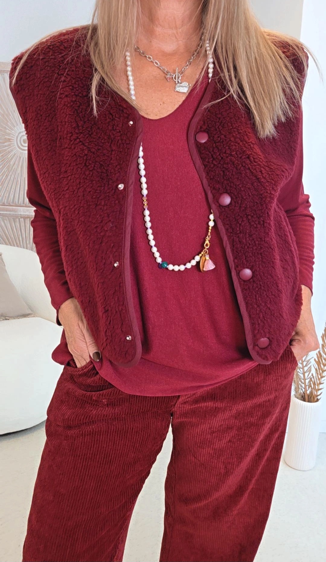 TEDDY-WESTE BOBBY UNIFARBEN mit Druckknöpfen 34-42 Made in Italy