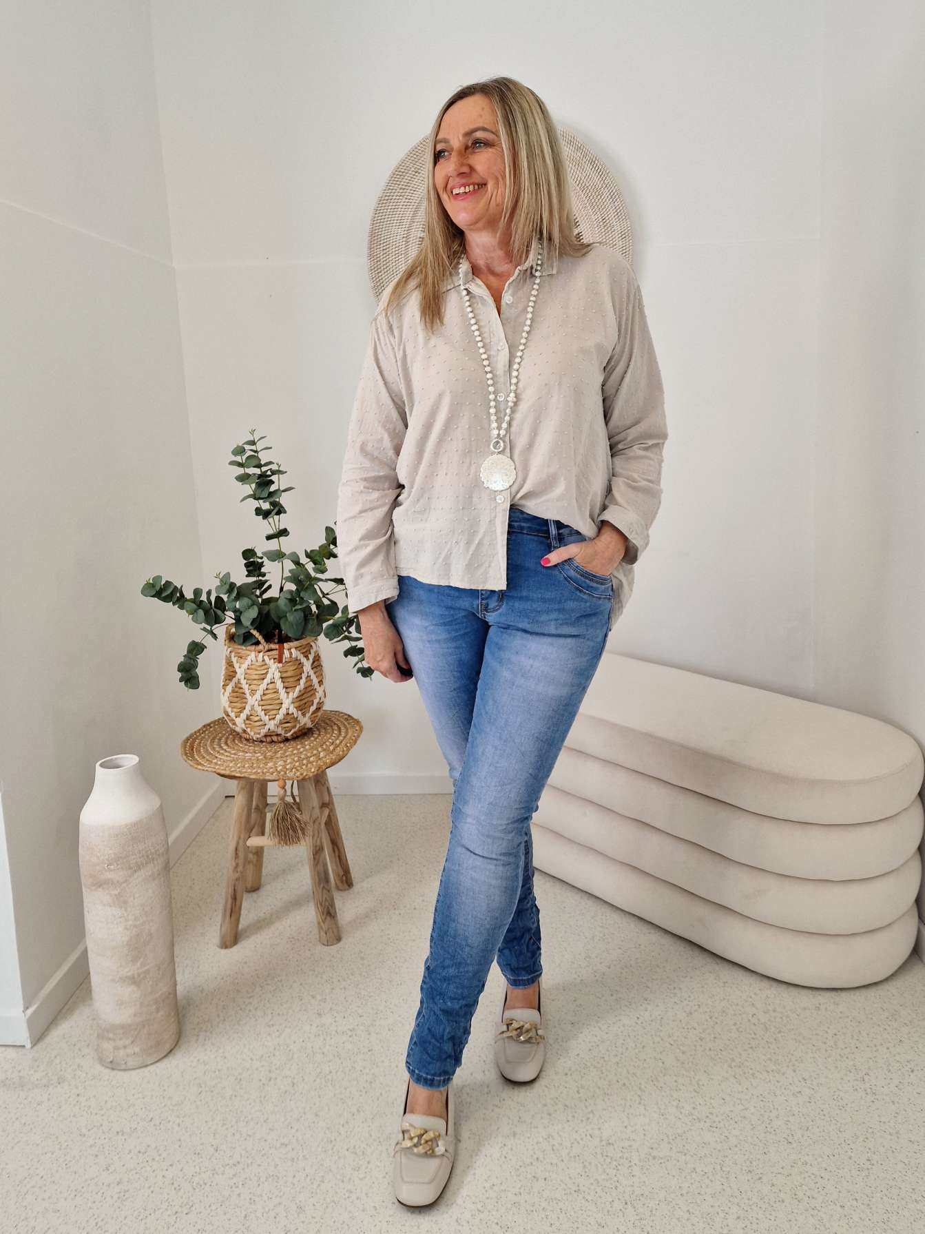 EDLE BLUSE DOTTY BEIGE 36 - kl 42 Made in Italy EDLE BLUSE DOTTY BEIGE 36 - kl 42 Made in Italy