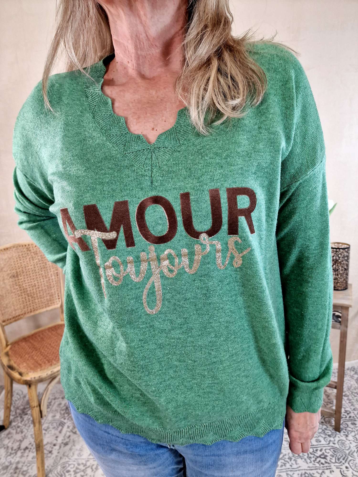 LONGSLEEVE SHIRT AMOUR TOUJORS GRÜN 34-42Made in Italy Langarm Pullover Oversize