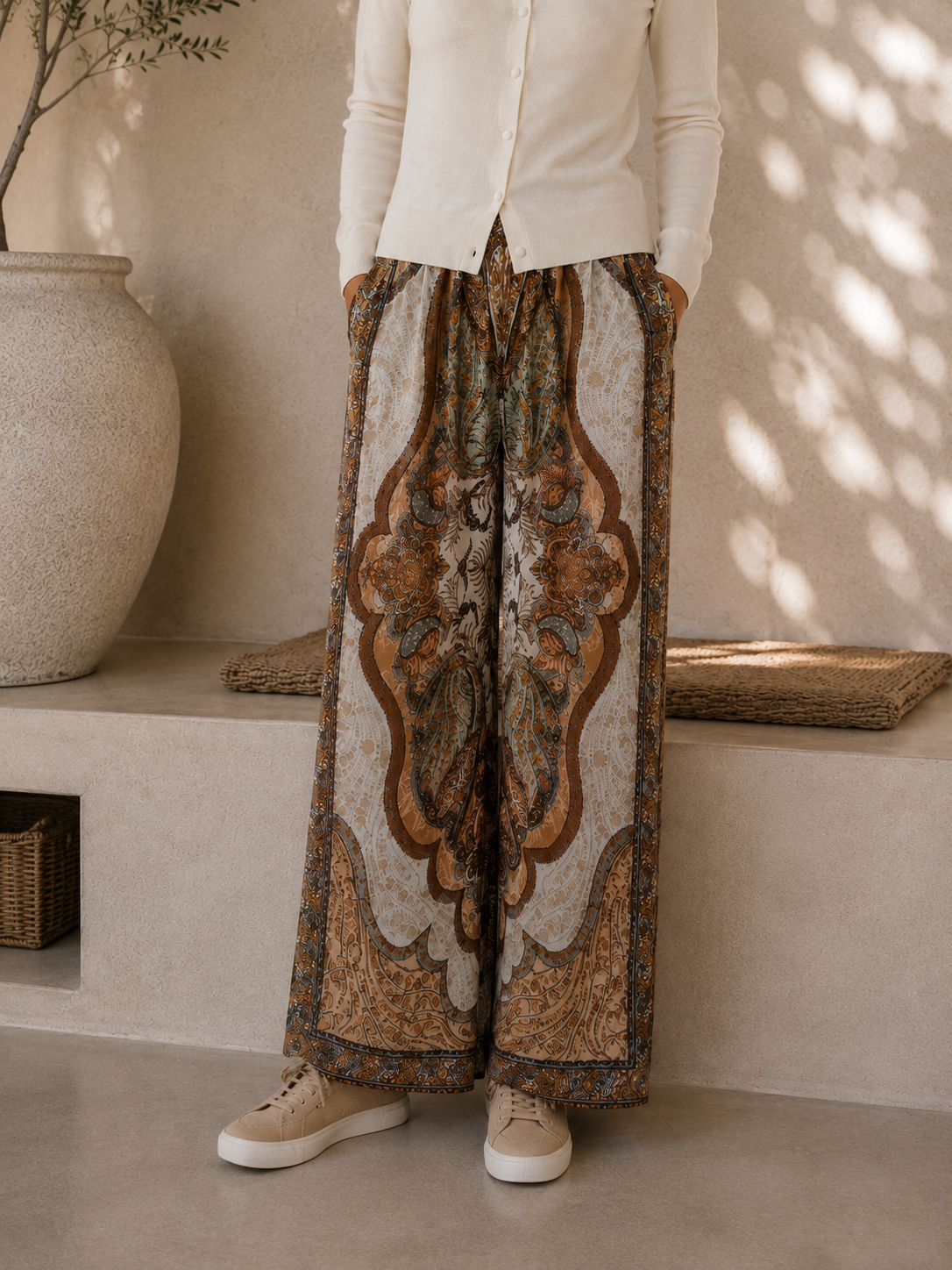 Hose Itziar – fließende Viskosehose Paisly Muster Made in Italy 34-40/42
