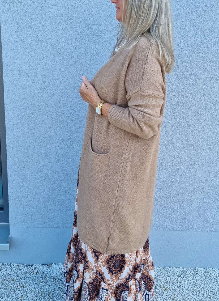 EDLER KNIT CARDIGAN TEODORA CAMEL Strick Jacke Mantel 34-42 Made in Italy EDLER KNIT CARDIGAN TEODORA CAMEL Strick Jacke Mantel 34-42 Made in Italy