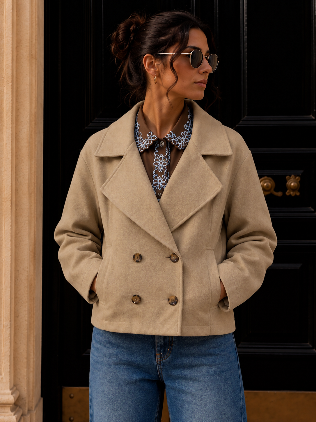Jacke Veloursleder-Optik BEIGE I J0041 I Made in Italy 34-42