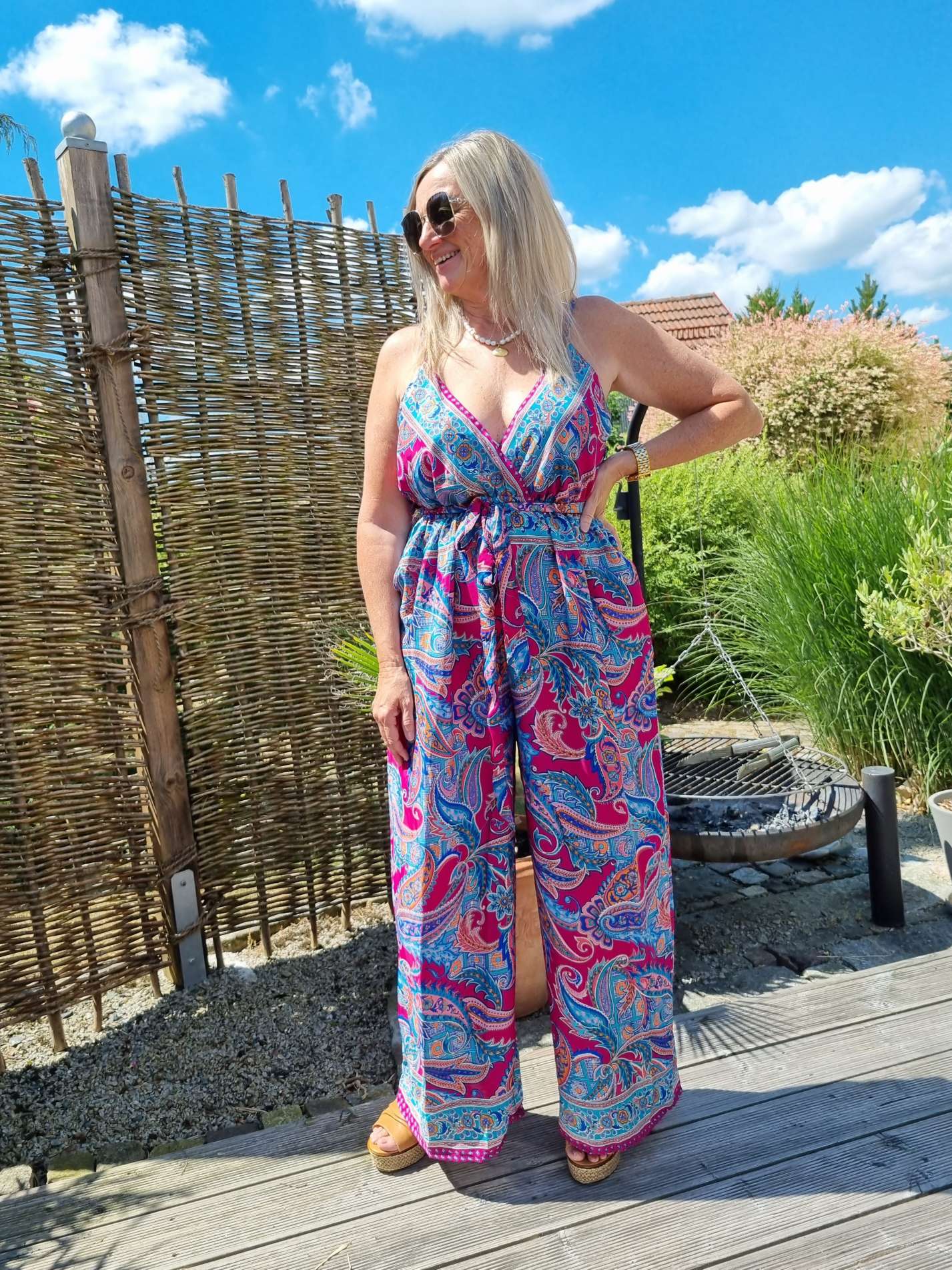SILK JUMPSUIT MALEDIVE BLAU PINK 1297 34-42 Boho Bohemian Overall Seide SILK JUMPSUIT MALEDIVE BLAU PINK 1297 34-42 Boho Bohemian Overall Seide