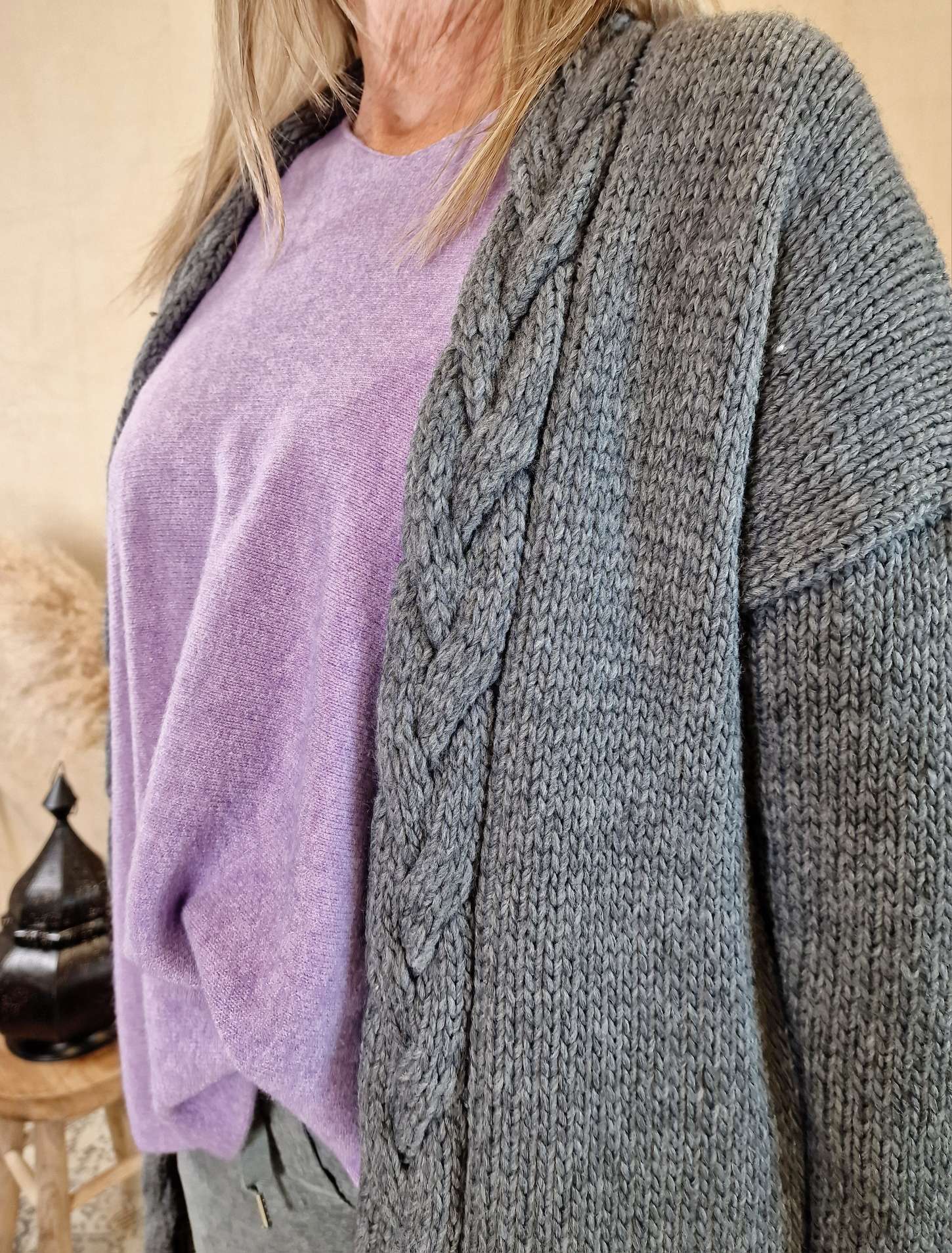 EDLER KNIT CARDIGAN BETTINA GRAU 34-42  Made in Italy  Strickjacke Strickmantel Mantel