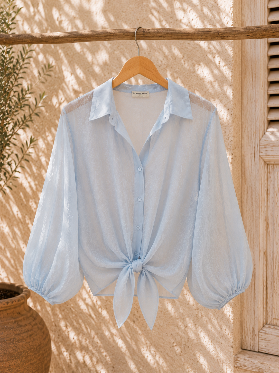 Exklusive Seidenbluse Nerea Uni leicht transparent zum Binden 34-42/44