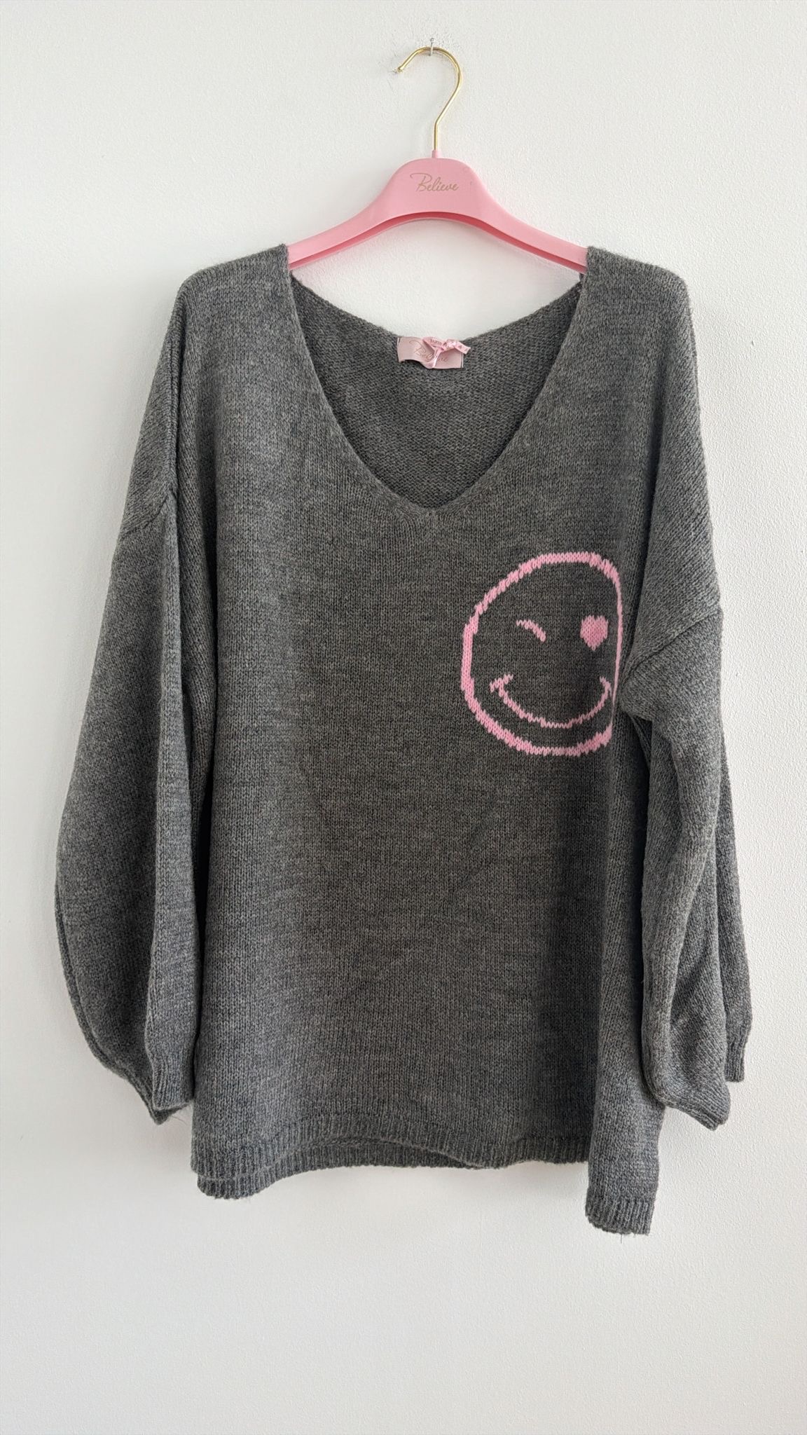 Strickpullover mit Smiley & Rückenprint Oversize I NO. SP0019 I Made in Italy 34-44/46