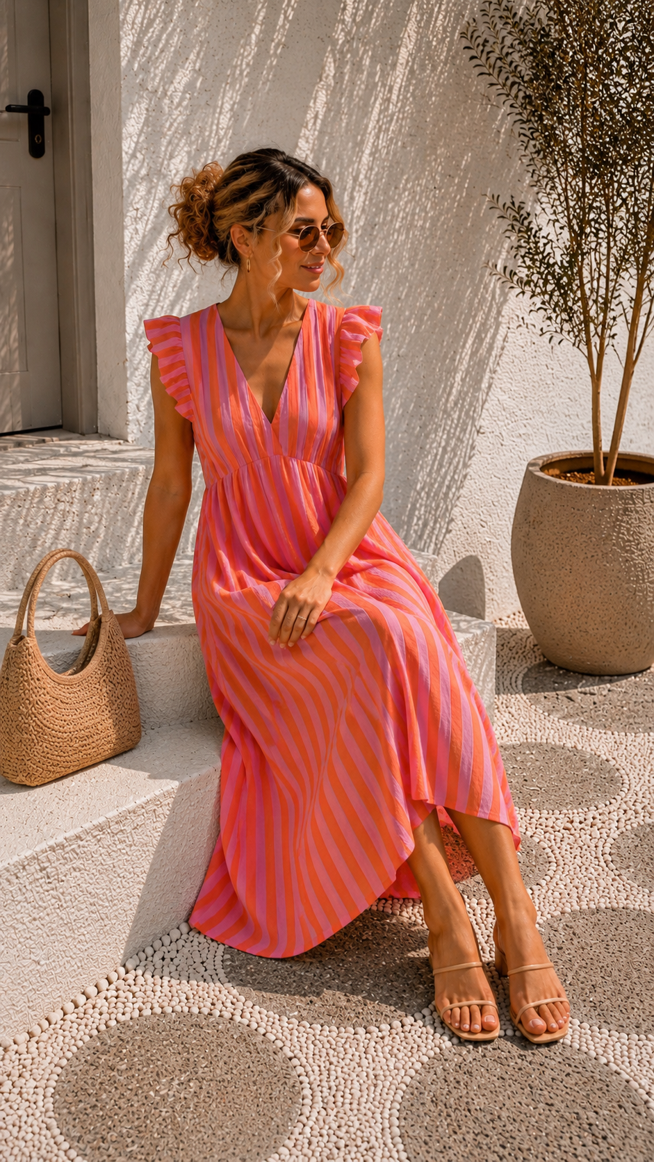 MUSSELIN KLEID ZOE STRIPES 34 - 42 Made in Italy ärmellos Rüsche