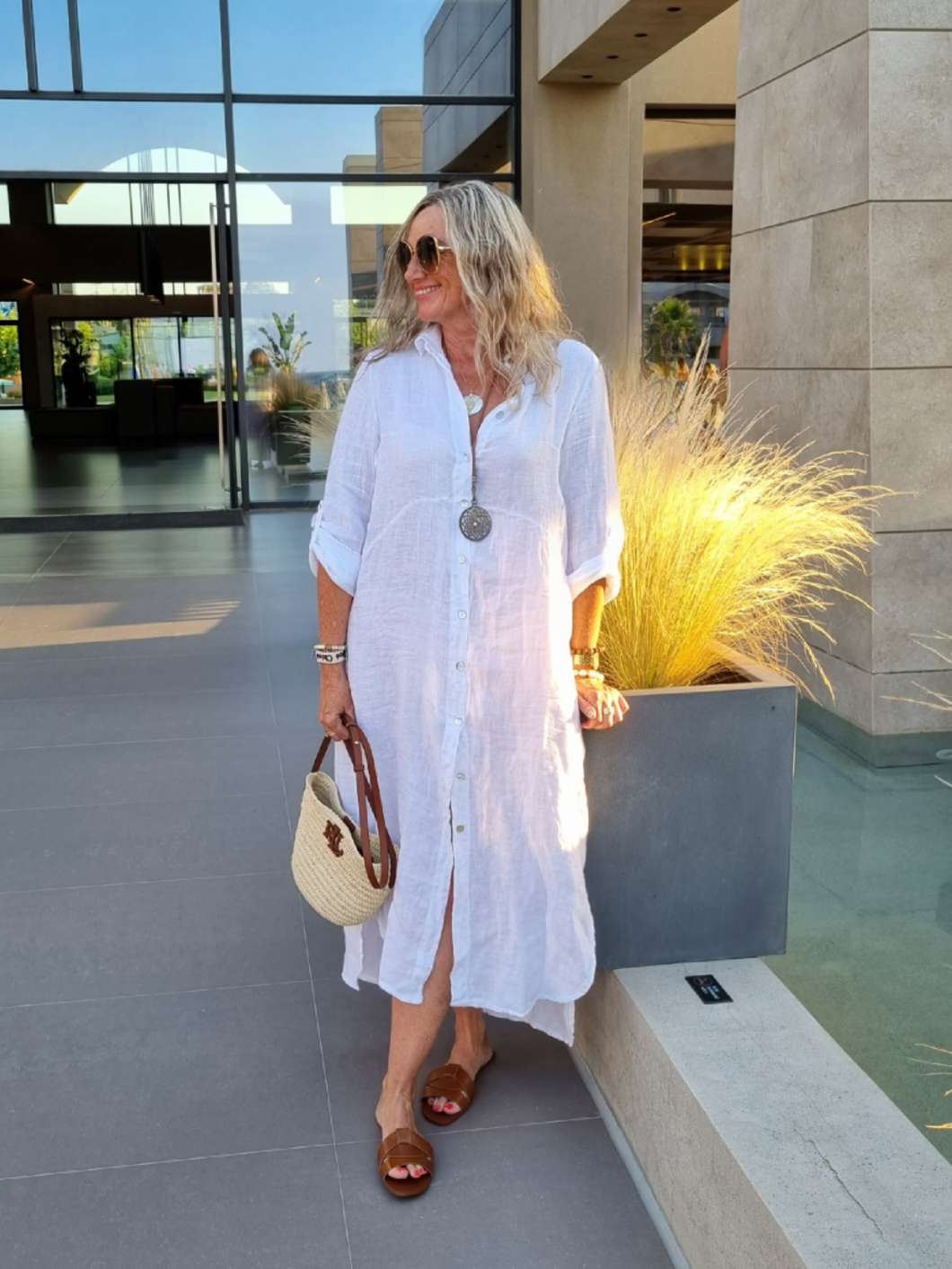 LINEN DESS WANDA 2 WEISS 34-40 Made in Italy Leinen Kleid Long Bluse Mantel LINEN DESS WANDA 2 WEISS 34-40 Made in Italy Leinen Kleid Long Bluse Mantel