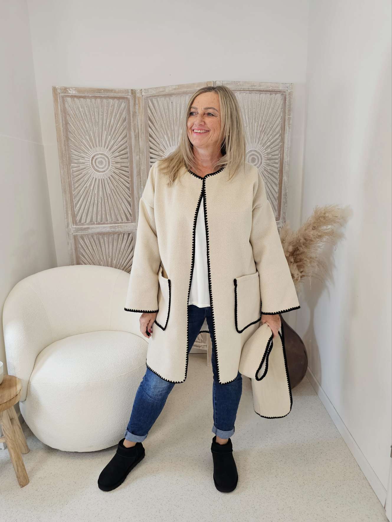 LIGHT COAT URSEL WITH SCARVE Fleece Jacke Mantel inkl Schal MADE IN ITALY 34-42 Strickjacke Cardigan