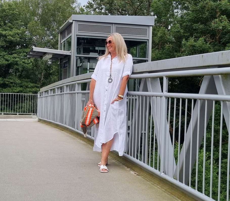 LINEN DESS WILMA WEISS 34-42 Made in Italy Leinen Kleid Long Bluse Mantel LINEN DESS WILMA WEISS 34-42 Made in Italy Leinen Kleid Long Bluse Mantel
