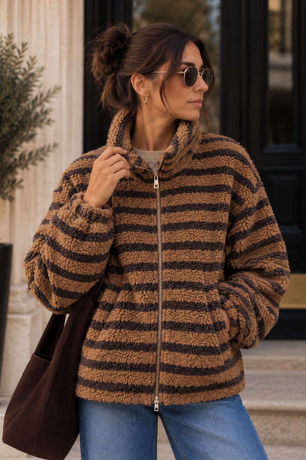 Kuschelige Teddyjacke mit Streifen I TJ0068 I Made in Italy 34-40/42