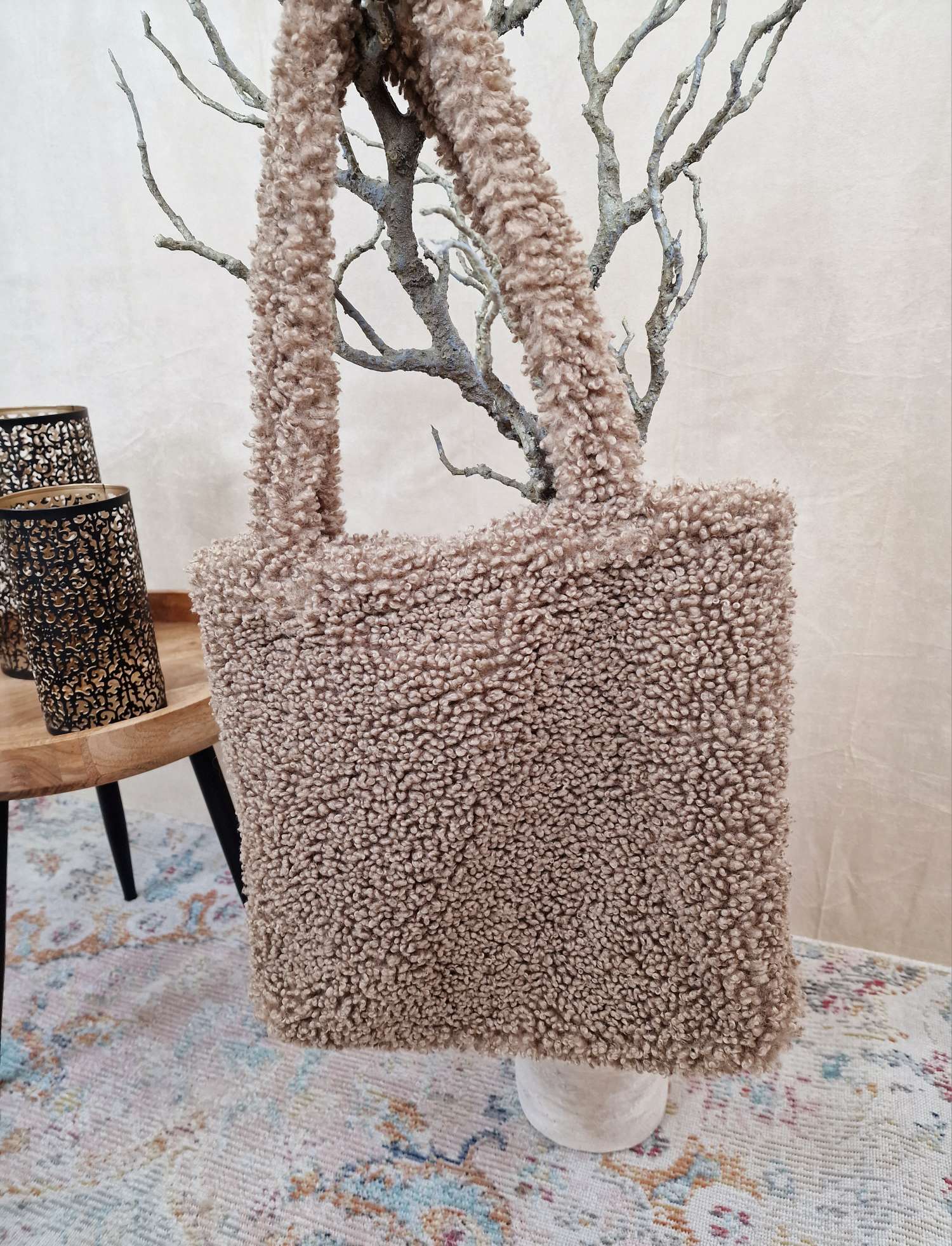 TEDDY FELL SHOPPER MADDIE TAUPE flauschige Shopping Bag Tasche Made in Italy TEDDY FELL SHOPPER MADDIE TAUPE flauschige Shopping Bag Tasche Made in Italy