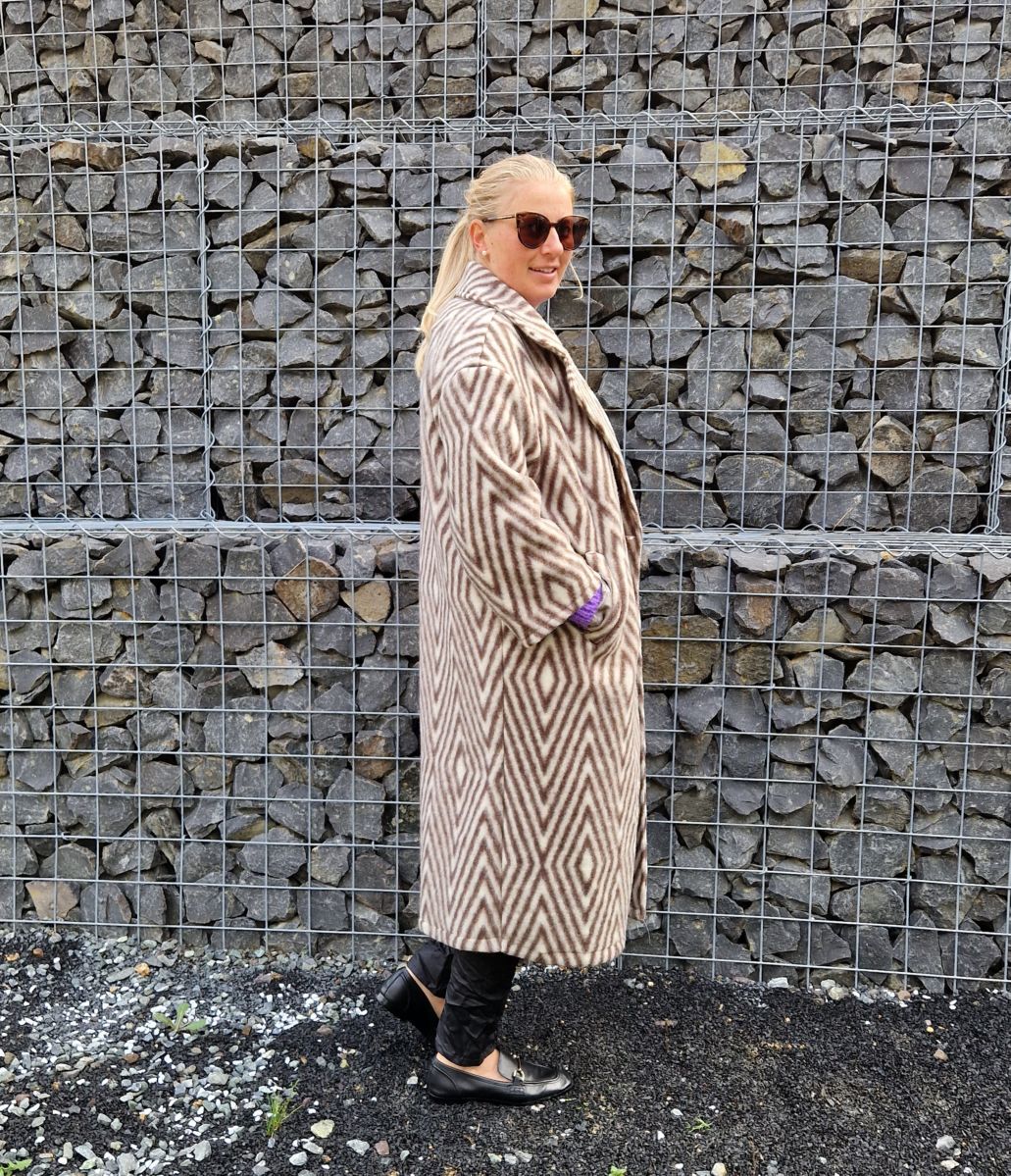 WOLL MANTEL MERLE STRIPES BRAUN 36-42 Made in Italy Winter Jacke Fleece Mantel COAT WOLL MANTEL MERLE STRIPES BRAUN 36-42 Made in Italy Winter Jacke Fleece Mantel COAT