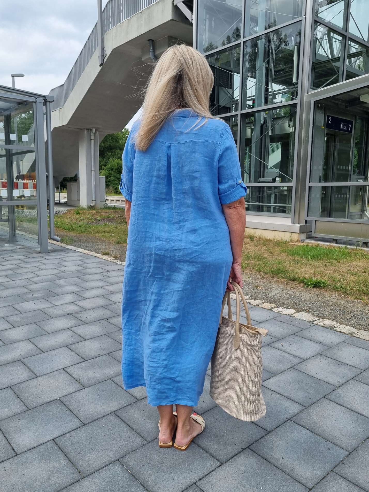 LINEN DESS WILMA DENIM BLAU 34-42 Made in Italy Leinen Kleid Long Bluse Mantel LINEN DESS WILMA DENIM BLAU 34-42 Made in Italy Leinen Kleid Long Bluse Mantel