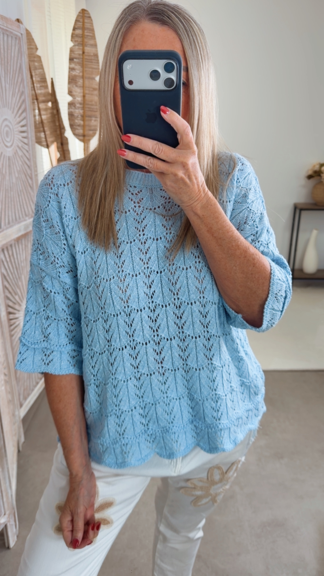 Strickshirt Lochmuster Fili Uni Made in Italy 34-42 Kurzarm Pullover