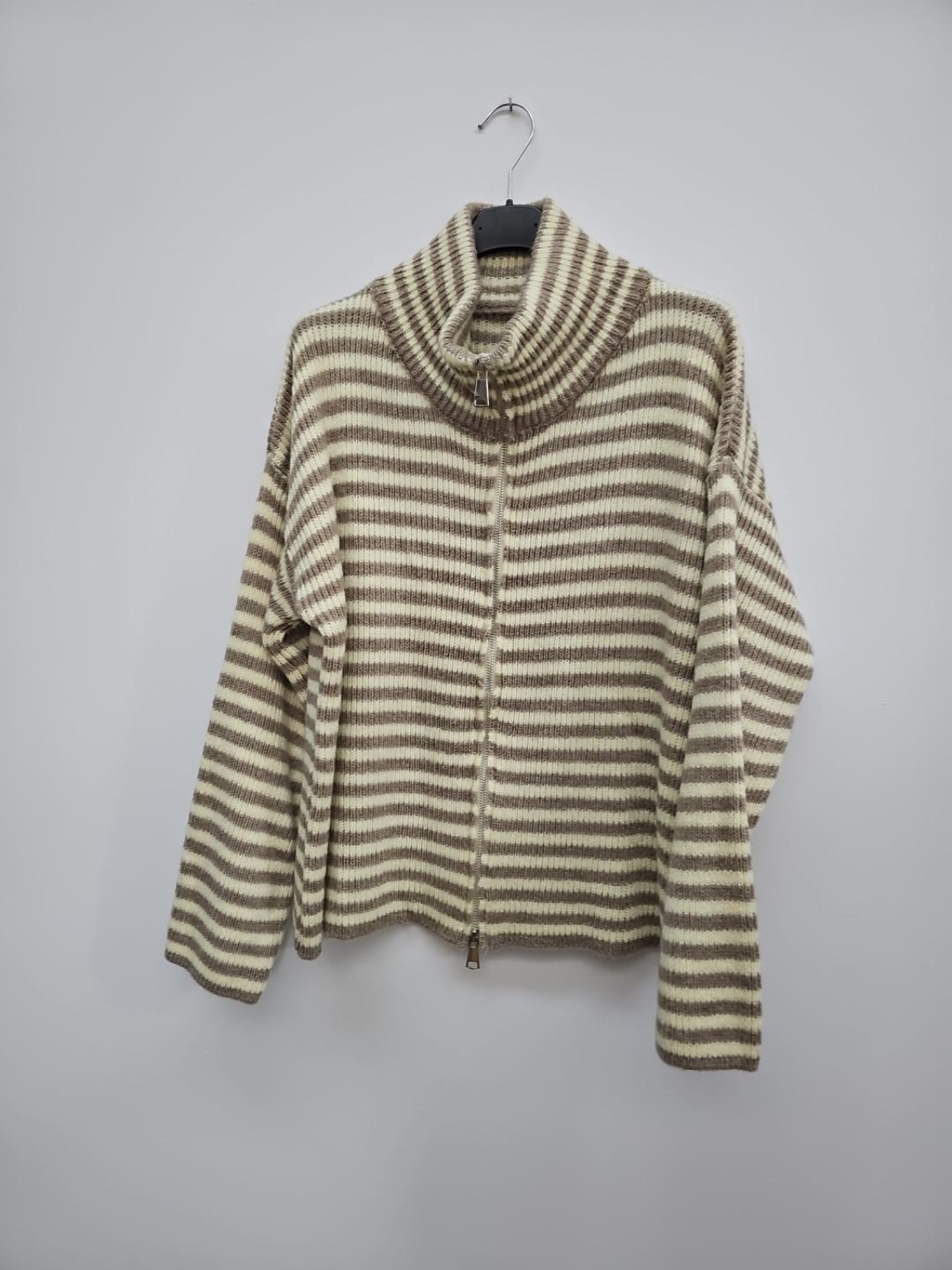 Strickjacke Celia – Streifenlook mit 2-Wege-Reißverschluss Made in Italy 34-40/42 Cardigan
