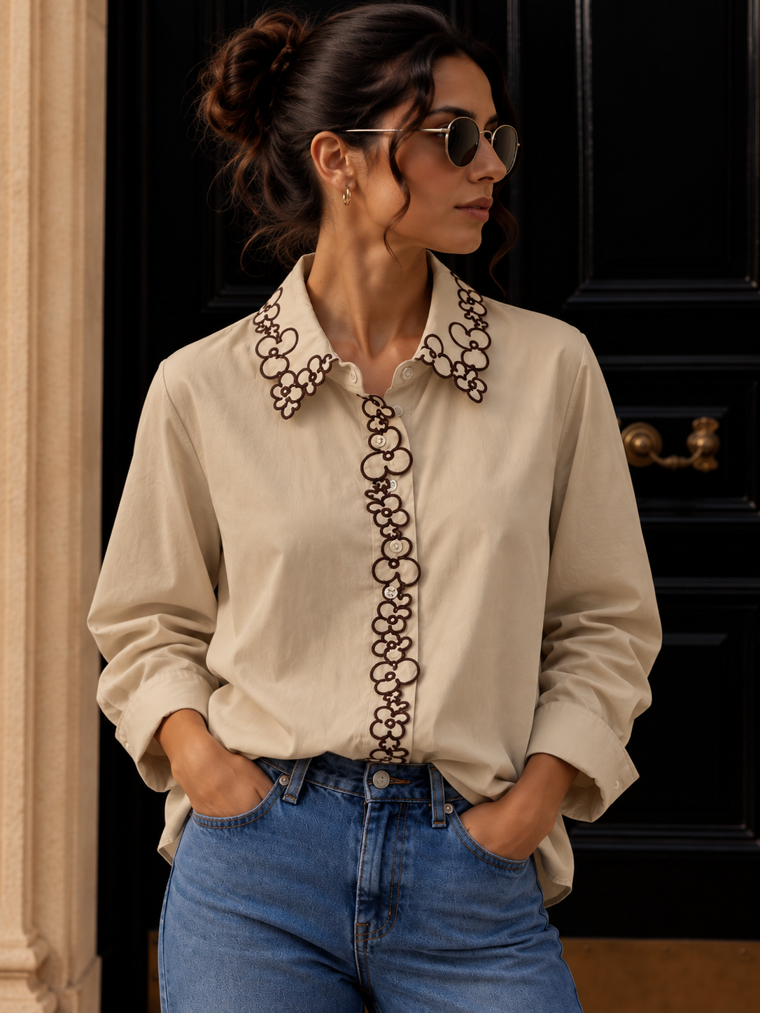 Bluse mit Blumenstickerei I B0042 I Made in Italy 34-40