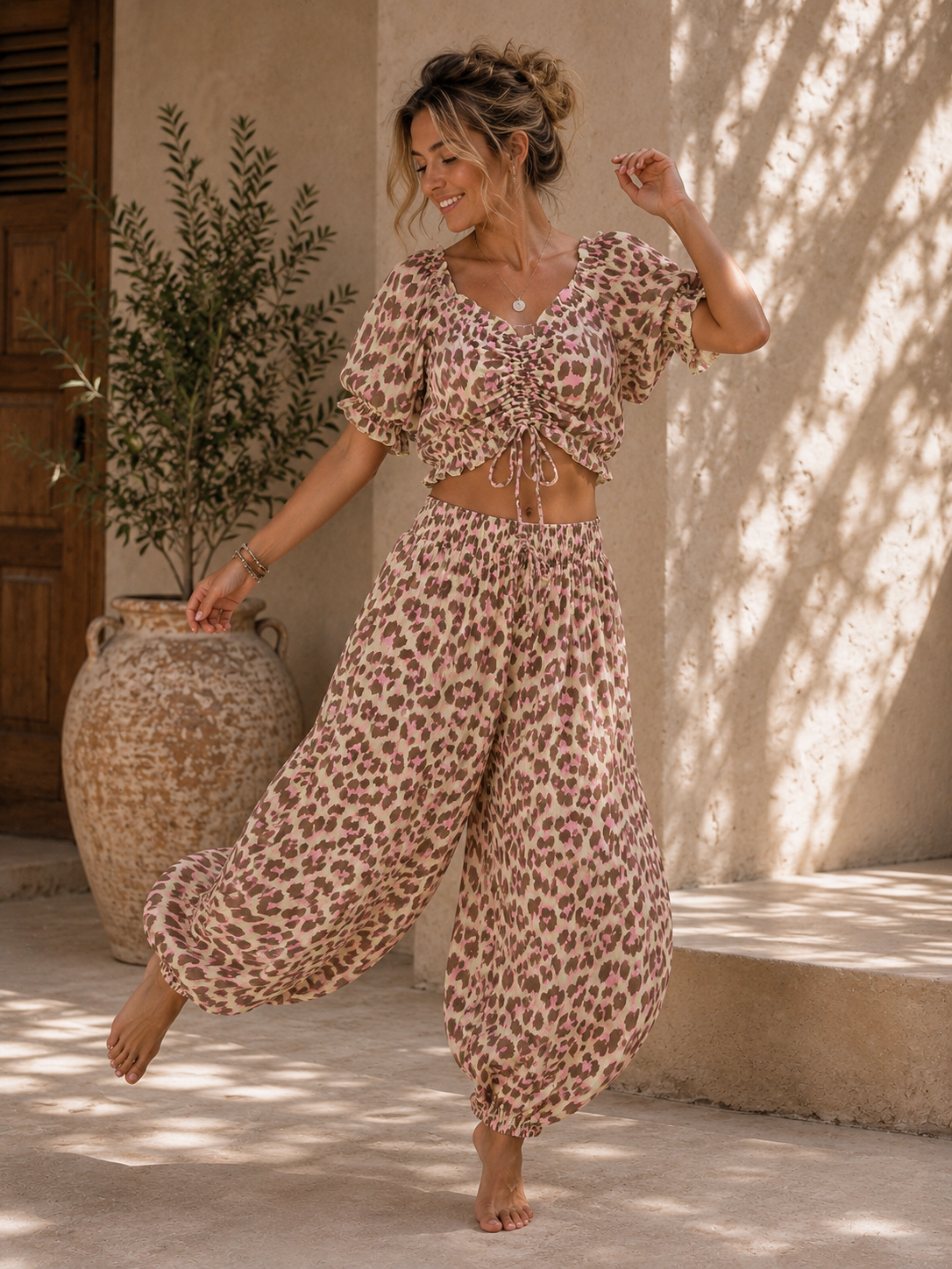 Bluse Cropped Musselin Savanna Leo Made in Italy 34-40/42