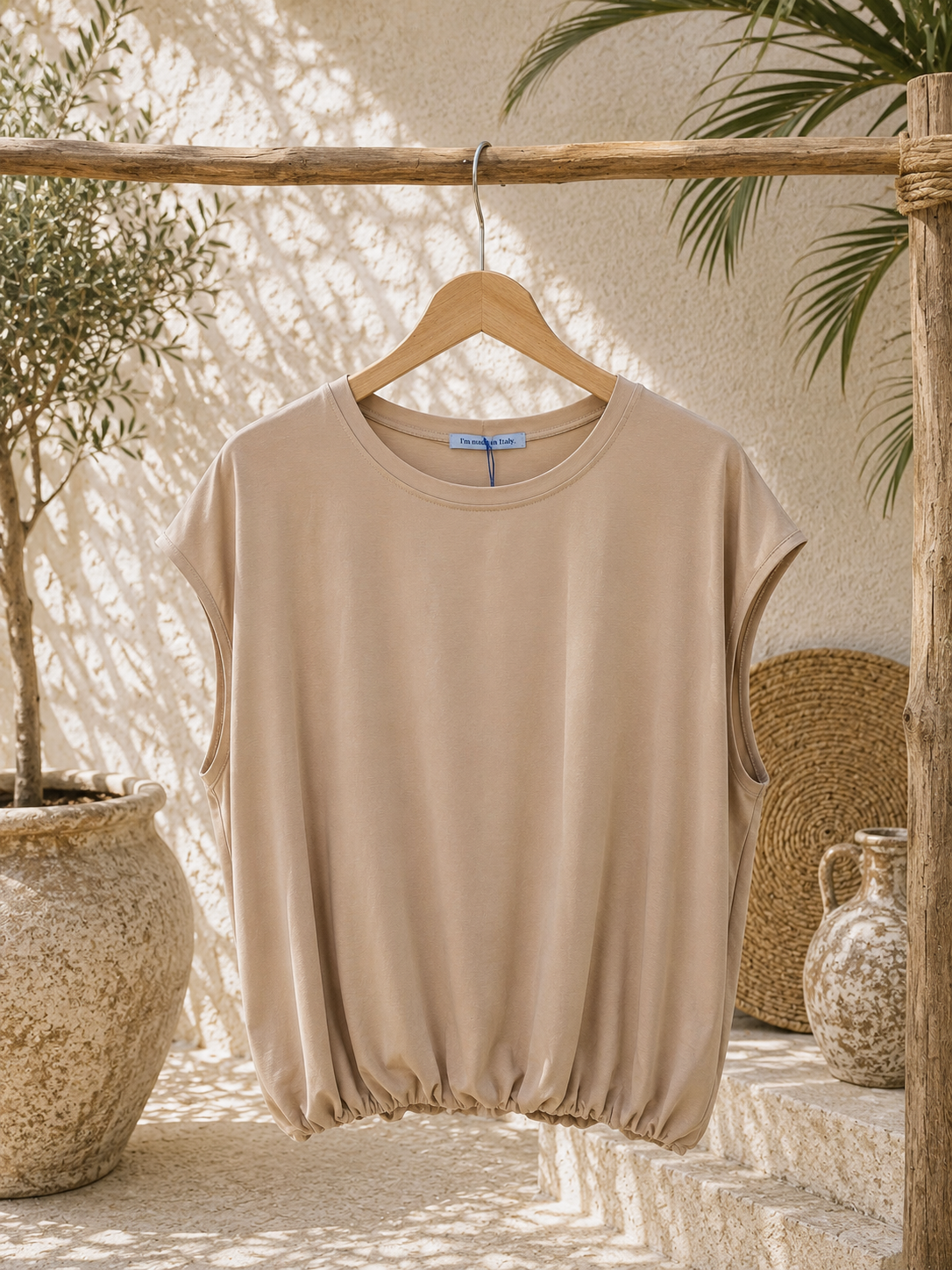 Basic T-Shirt Annalisa mit Gummibund Uni Made in Italy 34-40/42